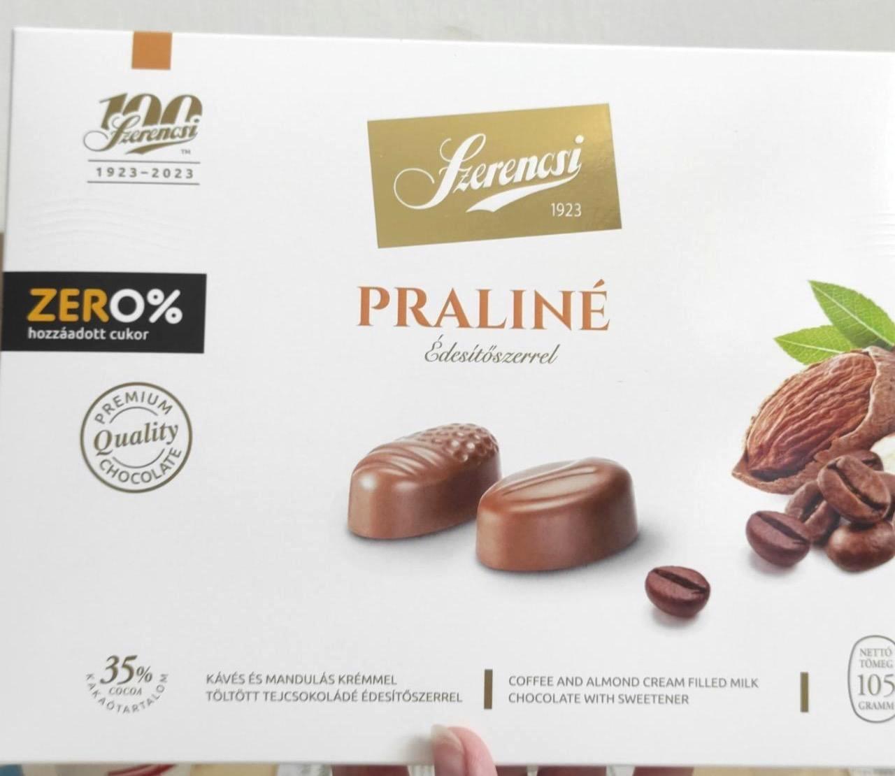 Képek - Szerencsi Zero% praliné kávés és mandulás krémmel töltött tejcsokoládé édesítőszerrel 105 g