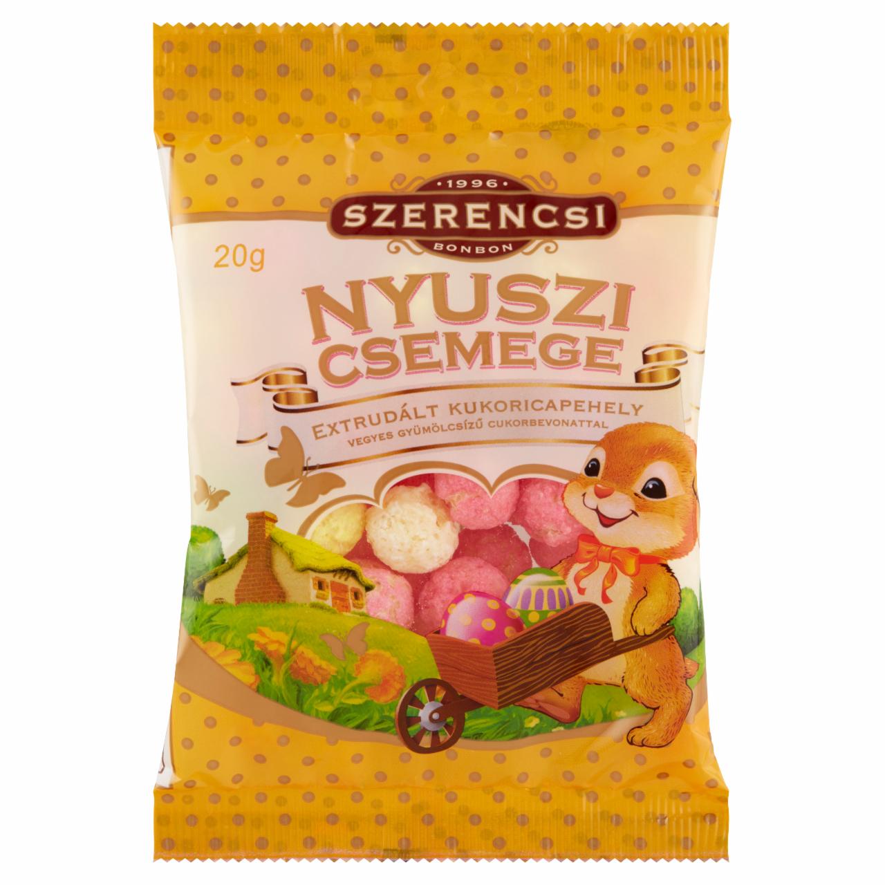 Képek - Szerencsi Nyuszi Csemege extrudált kukoricapehely vegyes gyümölcsízű cukorbevonattal 20 g