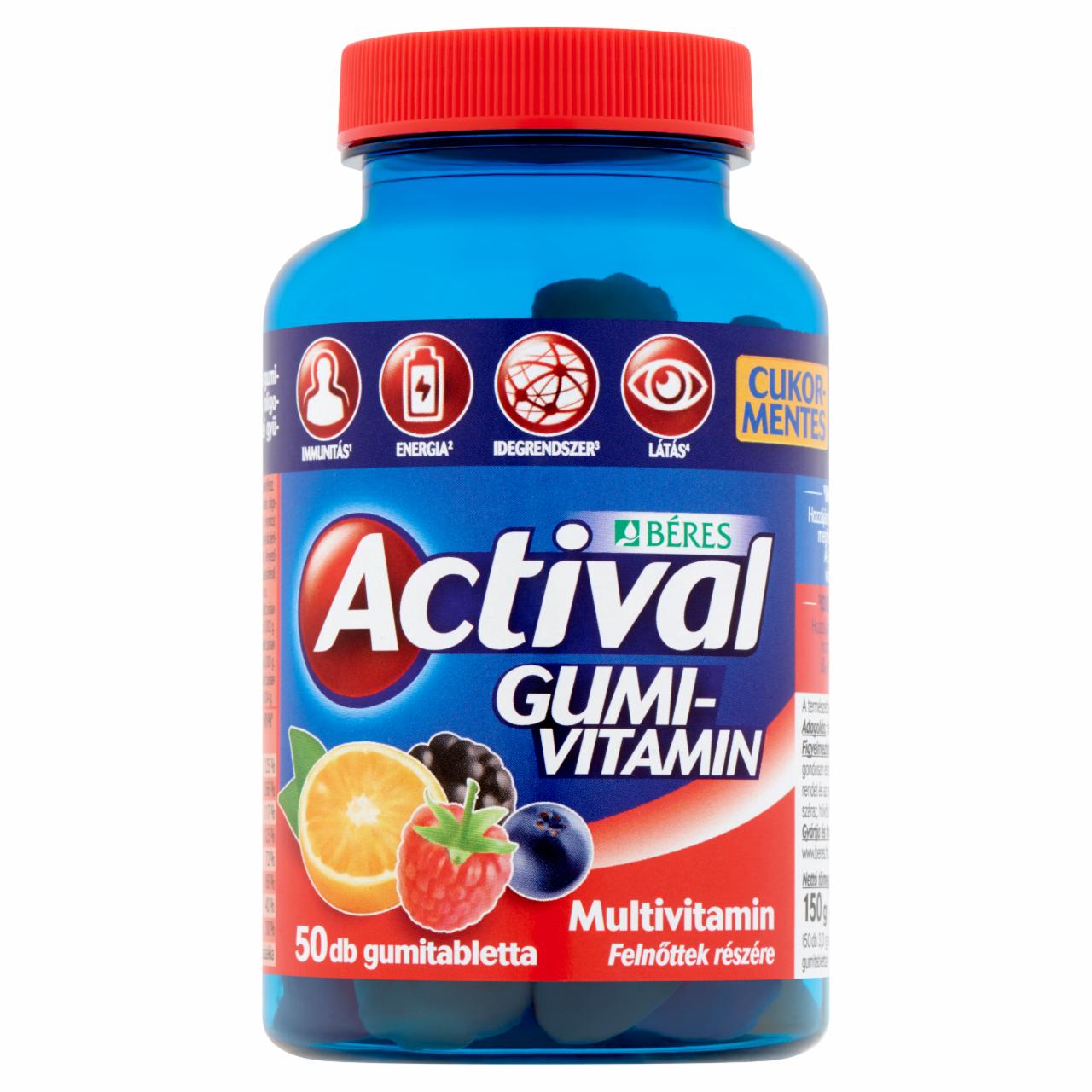 Képek - Béres Actival Gumivitamin cukormentes gumitabletta étrend-kiegészítő multivitamin 50 db 150 g