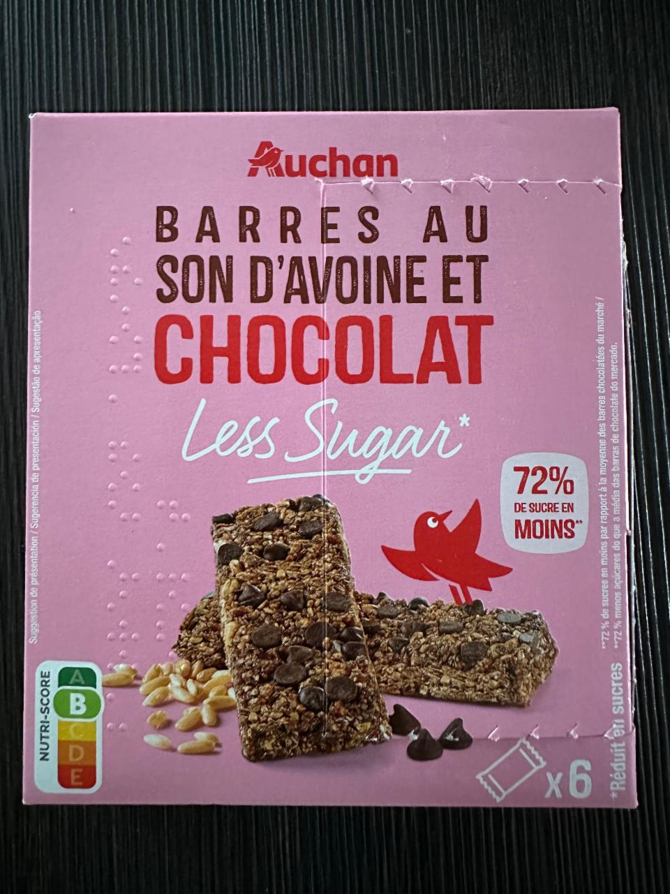 Képek - Barres au son d'avoine et chocolat Less sugar Auchan
