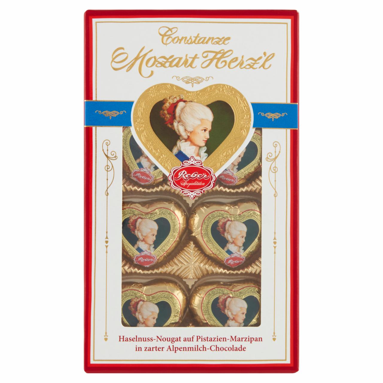 Képek - Reber Mozart Herz'l Constanze marcipánnal, nugáttal töltött tej- és étcsokoládé praliné 80 g