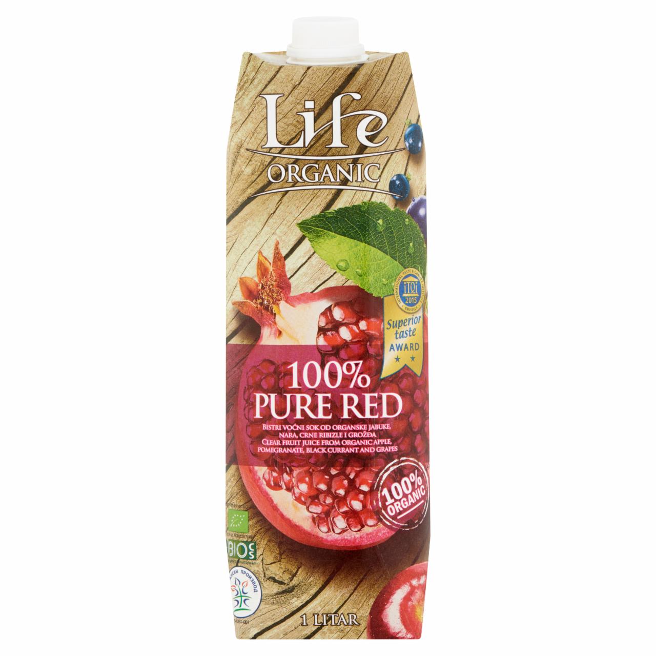 Képek - Life Organic Pure Red alma, gránátalma, feketeribizli és szőlő gyümölcsital 1 l