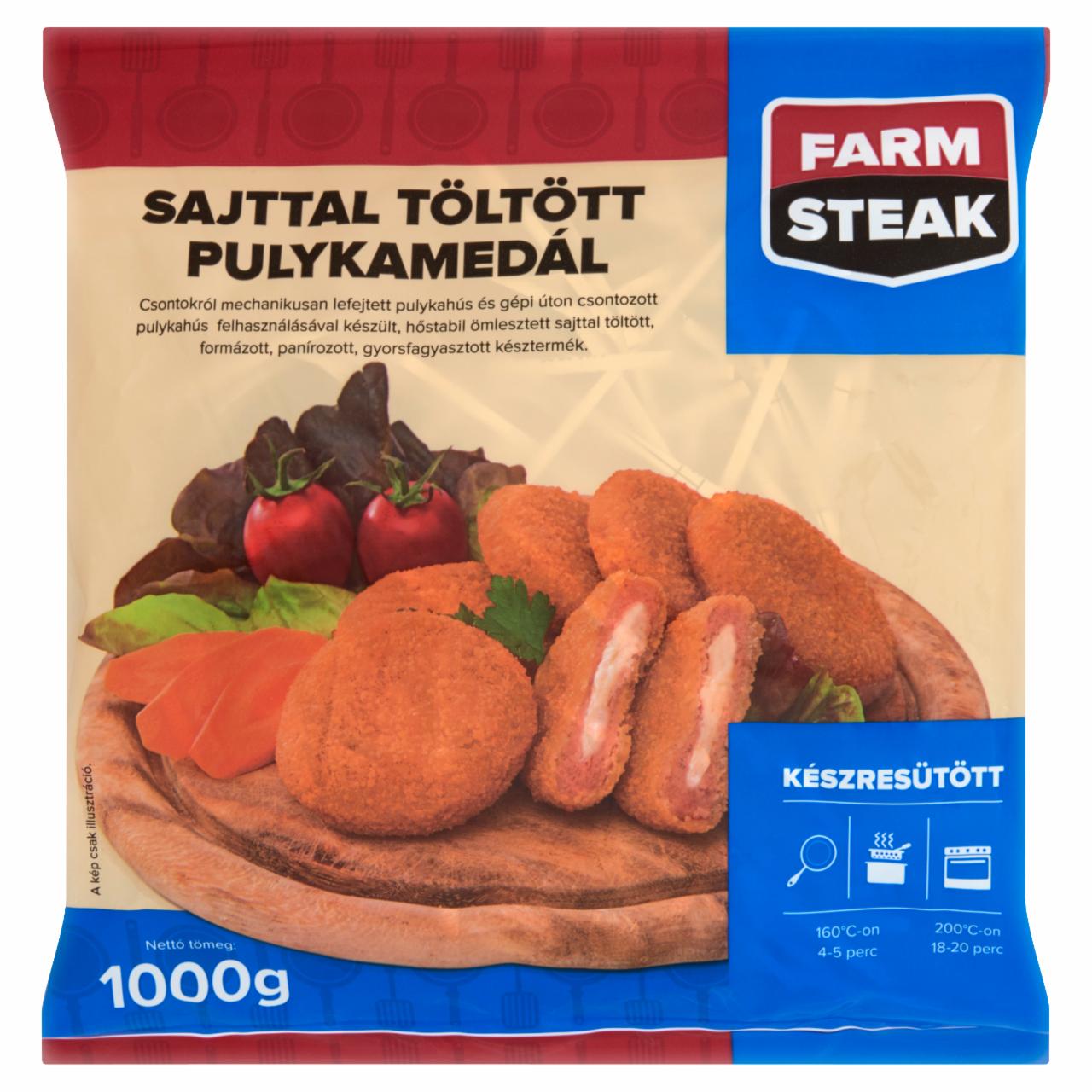 Képek - Farm Steak gyorsfagyasztott, készresütött, panírozott, sajttal töltött pulykamedál 1000 g