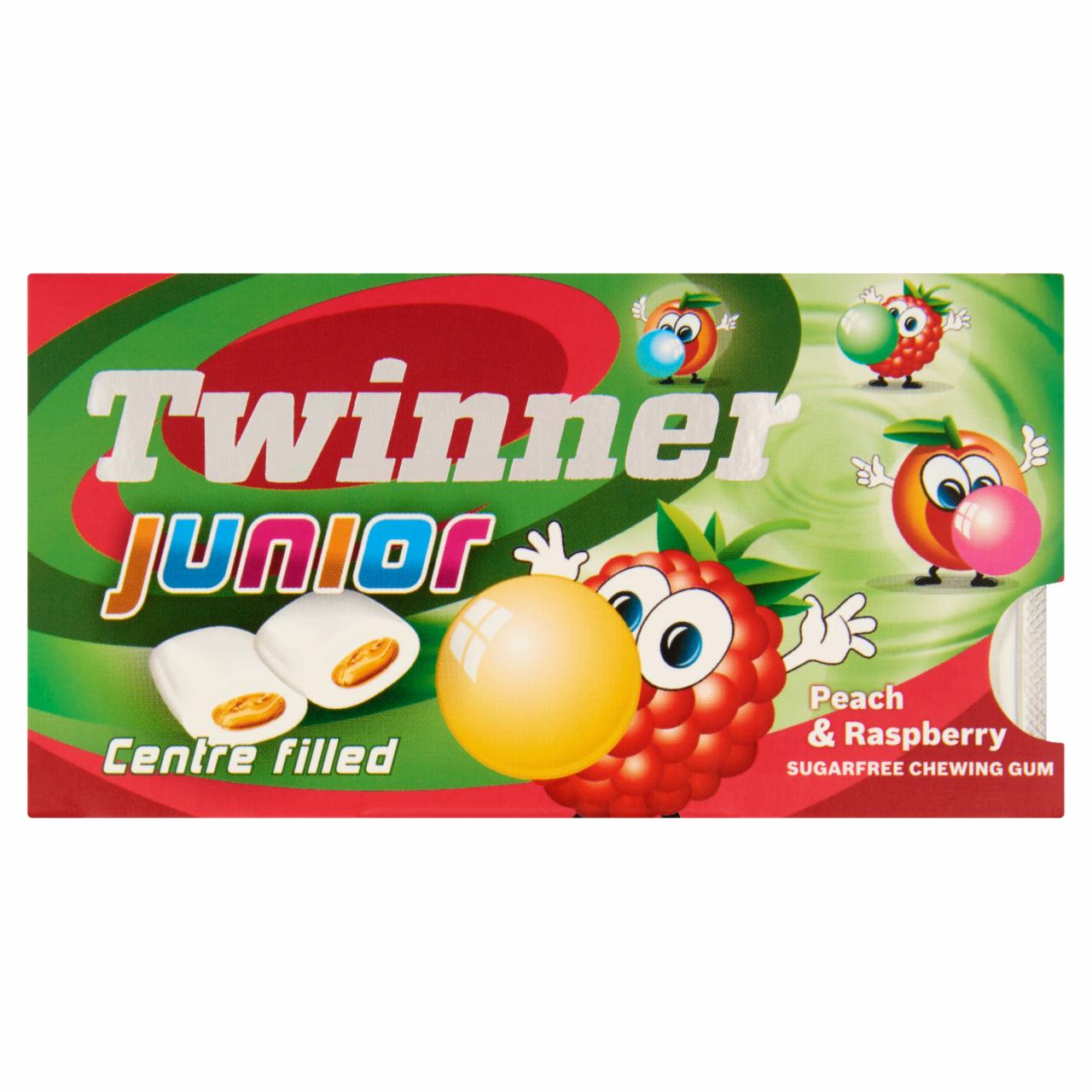 Képek - Twinner Junior Peach & Raspberry cukormentes rágógumi édesítőszerrel 22 g
