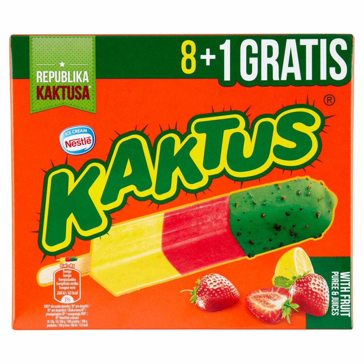 Képek - Kaktus citrom ízű vizes jégkrém és eper szorbé zöld bevonattal 9 db 405 ml