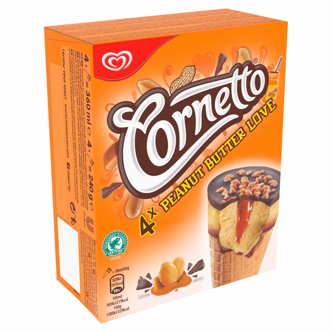 Képek - Cornetto mogyoróvajas jégkrém kakaós bevonatú ostyatölcsérben karamell szósszal 4 x 90 ml