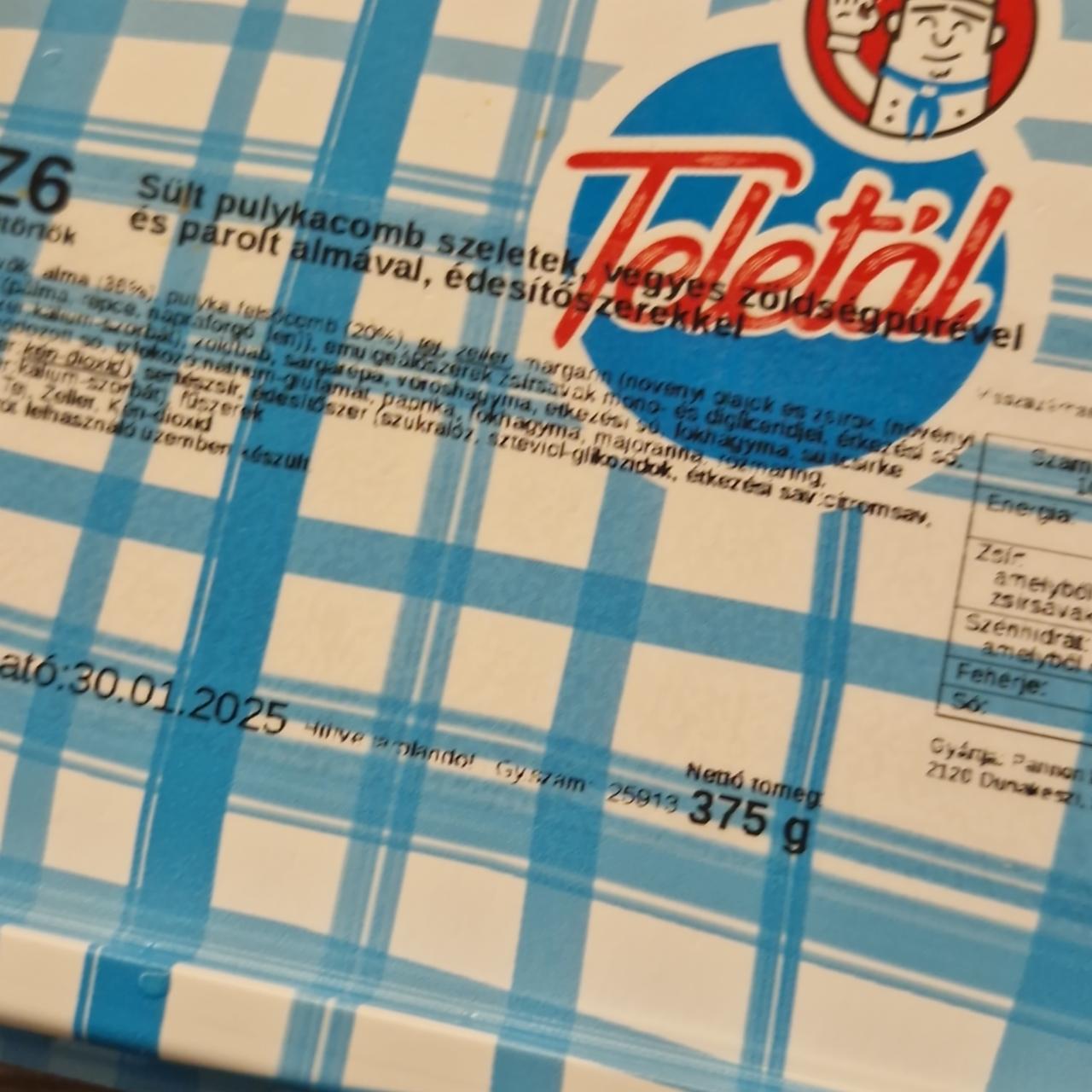 Képek - Sült pulykacomb szeletek, vegyes zöldségpürével és párolt almával édesítőszerekkel Teletál