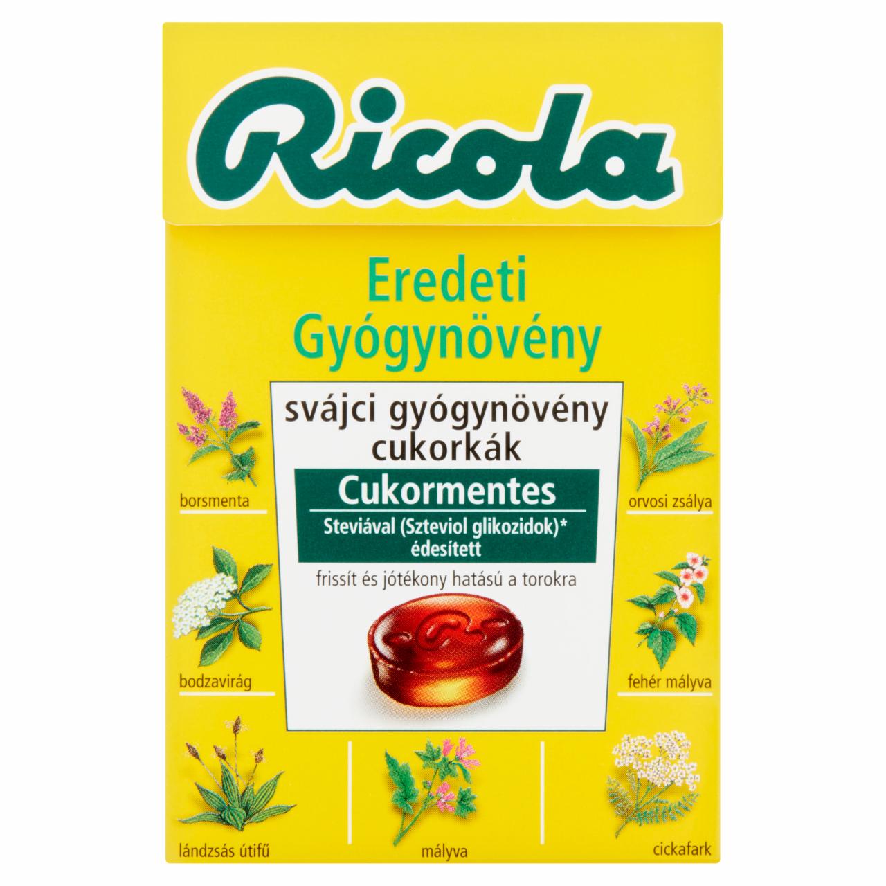 Képek - Ricola Eredeti Gyógynövény cukormentes svájci gyógynövény cukorkák édesítőszerekkel 40 g