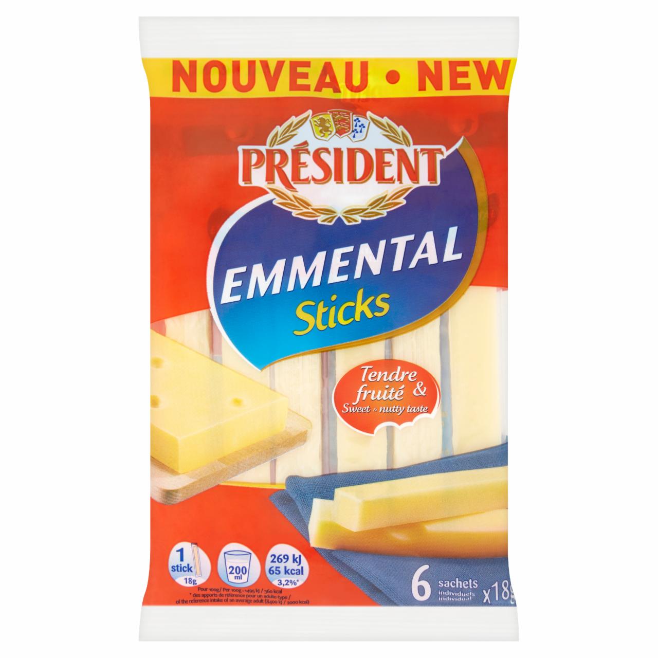 Képek - Président Emmental Sticks zsíros kemény sajt 108 g