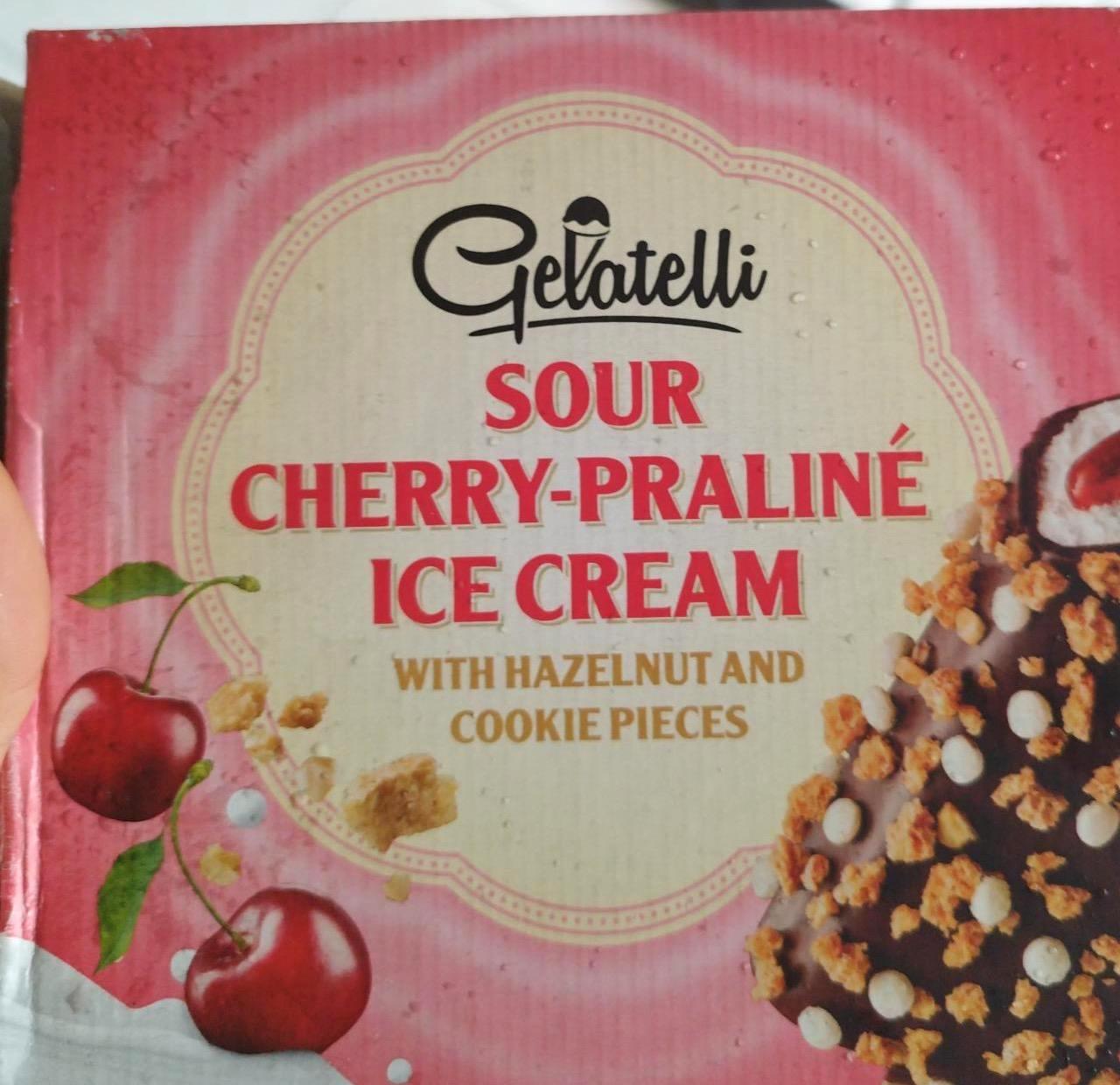 Képek - Sour cherry praliné ice cream with hazelnut and cookie pieces Gelatelli