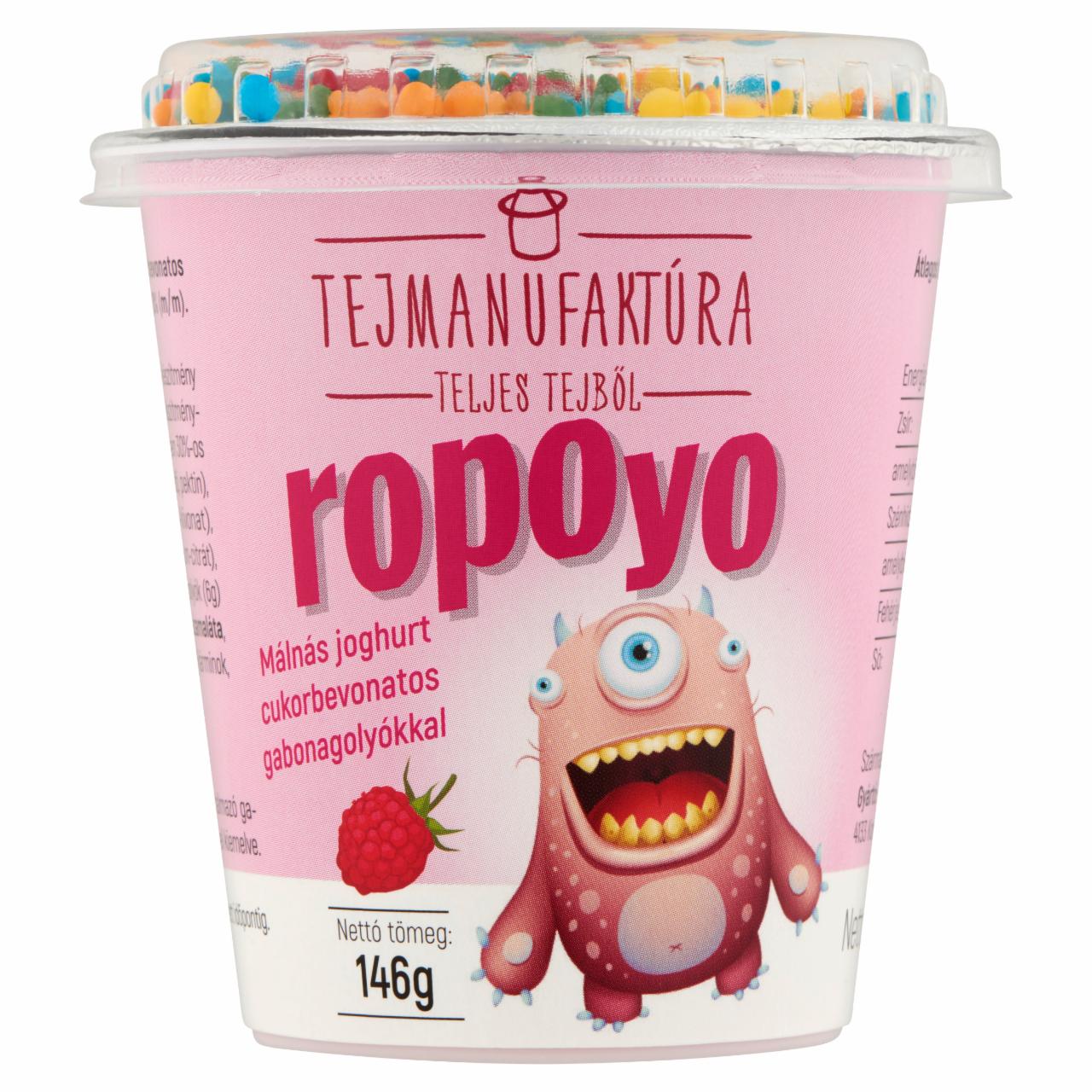 Képek - Tejmanufaktúra Ropoyo málnás joghurt cukorbevonatos gabonagolyókkal 146 g