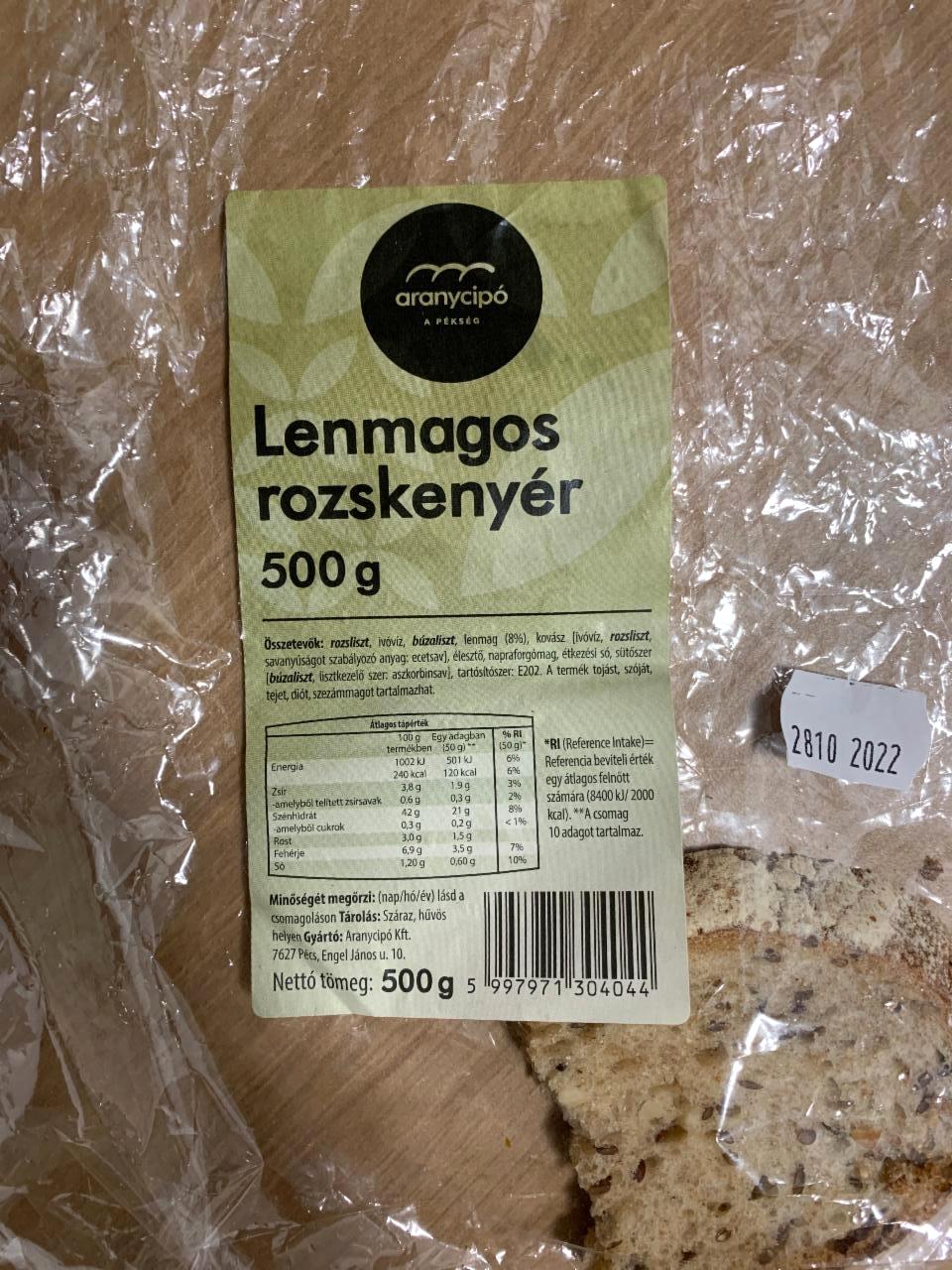 Képek - Aranycipó lenmagos rozskenyér 500 g