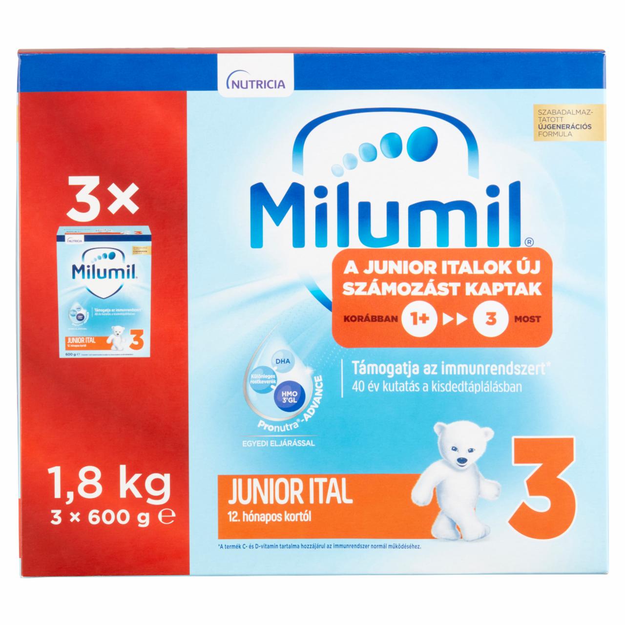 Képek - Milumil Nutri-Biotik 3 Junior tejalapú anyatej-kiegészítő tápszer 12. hó+ 3 x 600 g (1,8 kg)