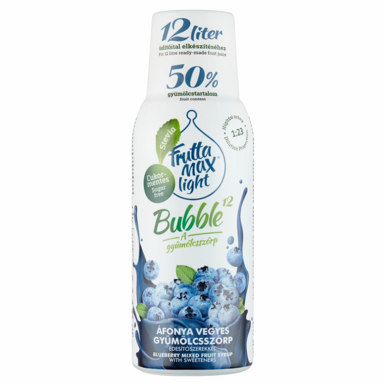 Képek - FruttaMax Bubble¹² Light áfonya vegyes gyümölcsszörp édesítőszerekkel 500 ml