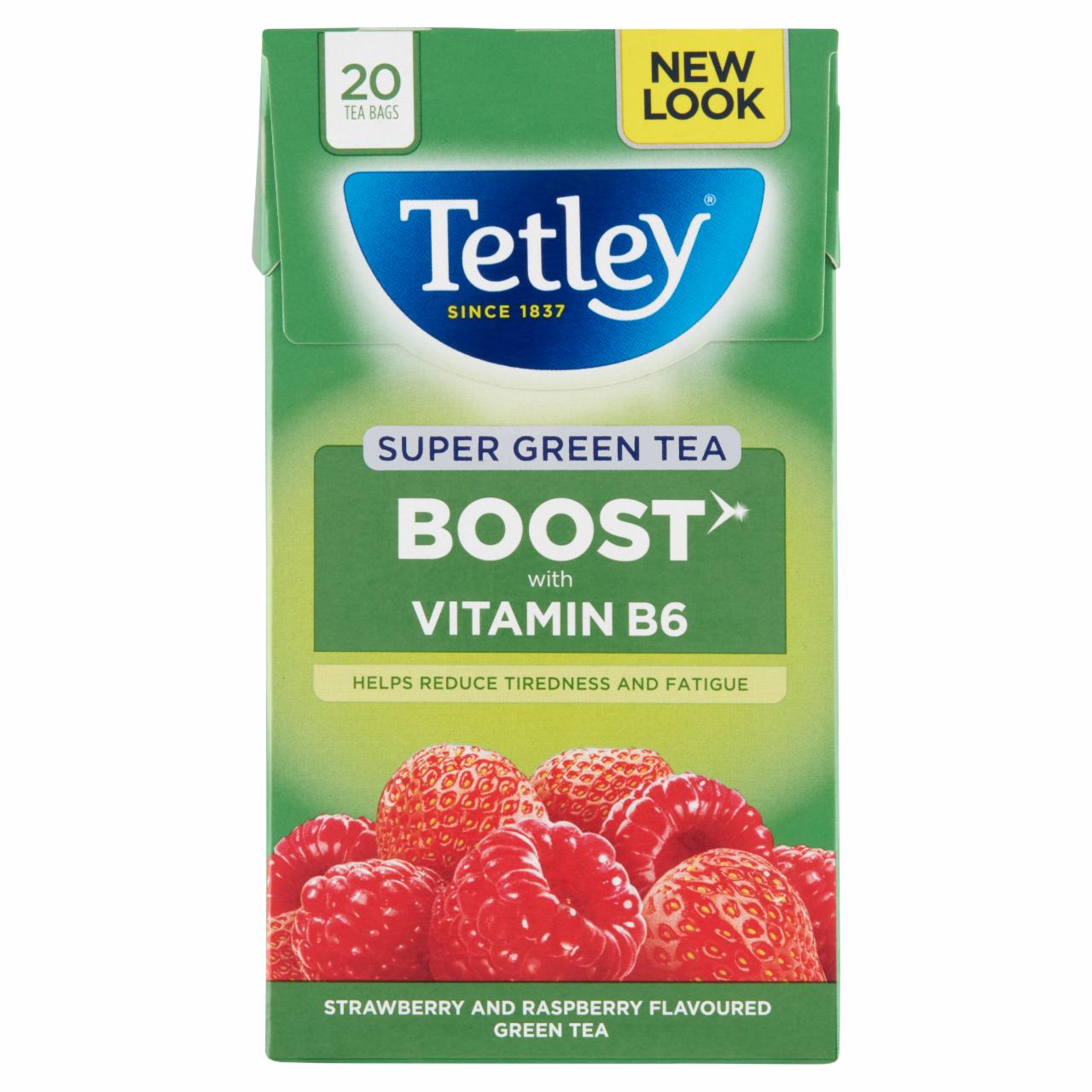 Képek - Tetley eper-málna ízesített zöld tea B6-vitaminnal 20 filter 40 g