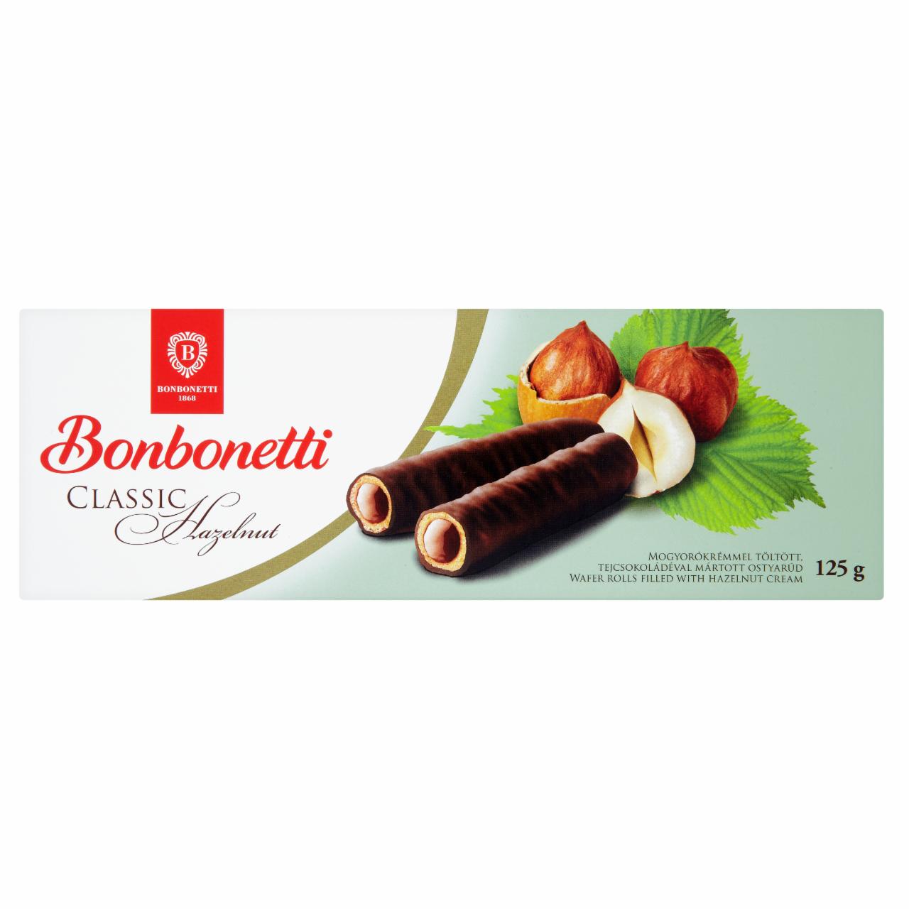 Képek - Bonbonetti Classic mogyorókrémmel töltött tejcsokoládéval mártott ostyarúd 125 g