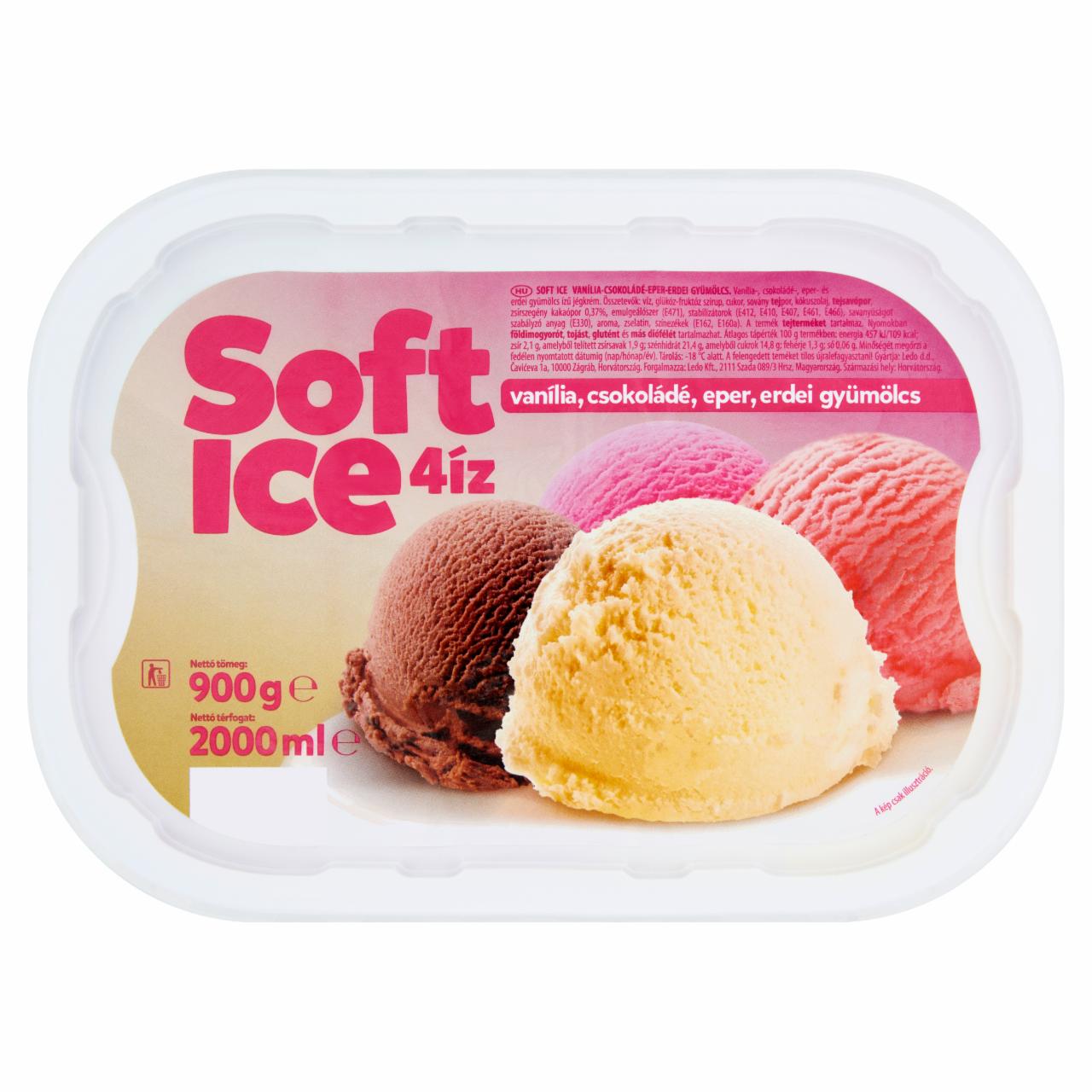 Képek - Ledo Soft Ice vanília-, csokoládé-, eper- és erdei gyümölcs ízű jégkrém 2000 ml