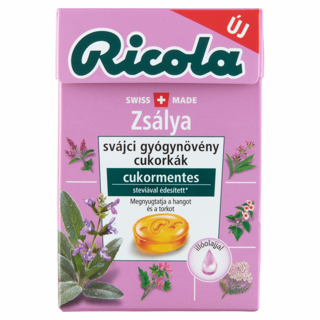 Képek - Ricola Zsálya cukormentes svájci gyógynövény cukorkák édesítőszerekkel 40 g