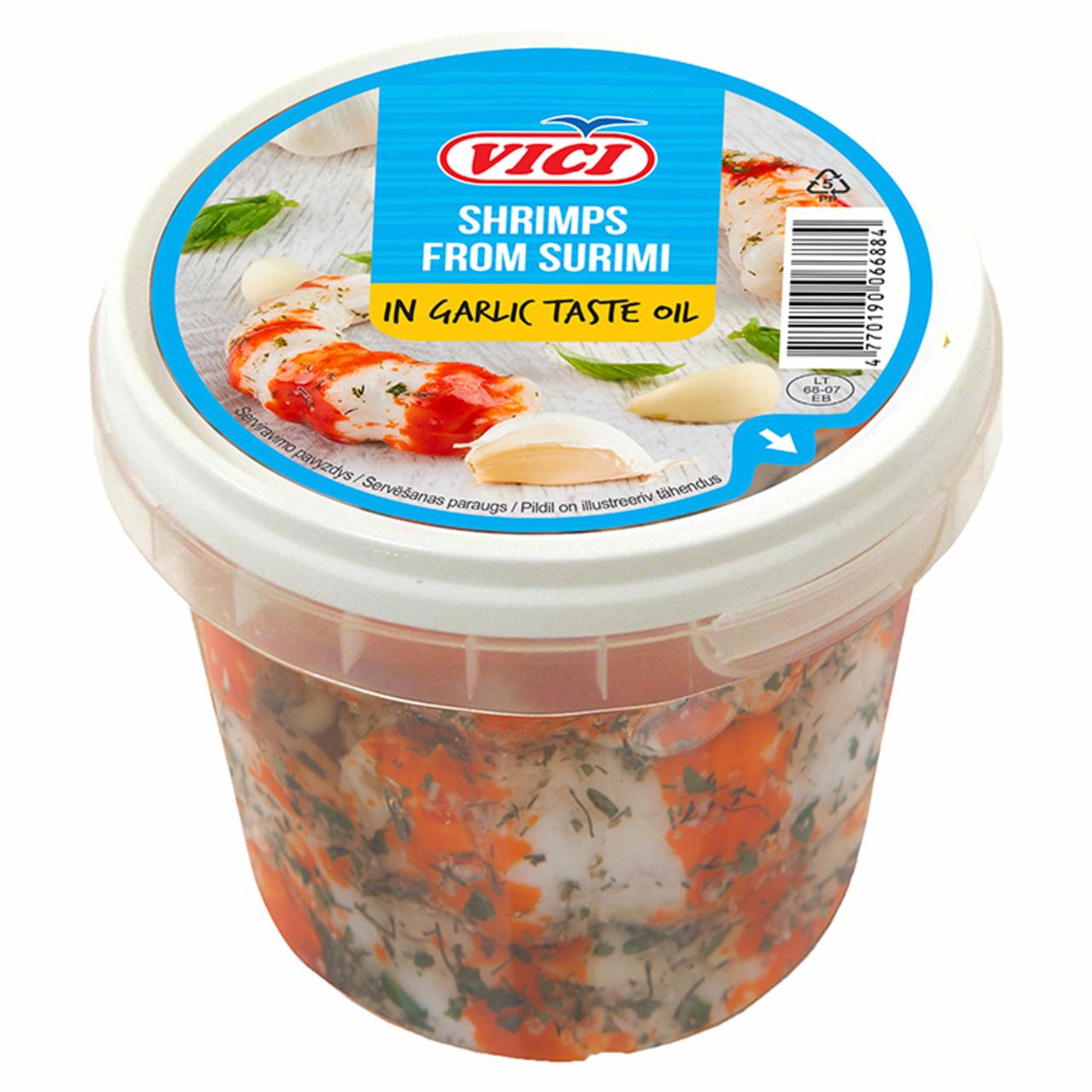 Képek - Vici garnélarák ízű surimi fokhagymás olajban 320 g