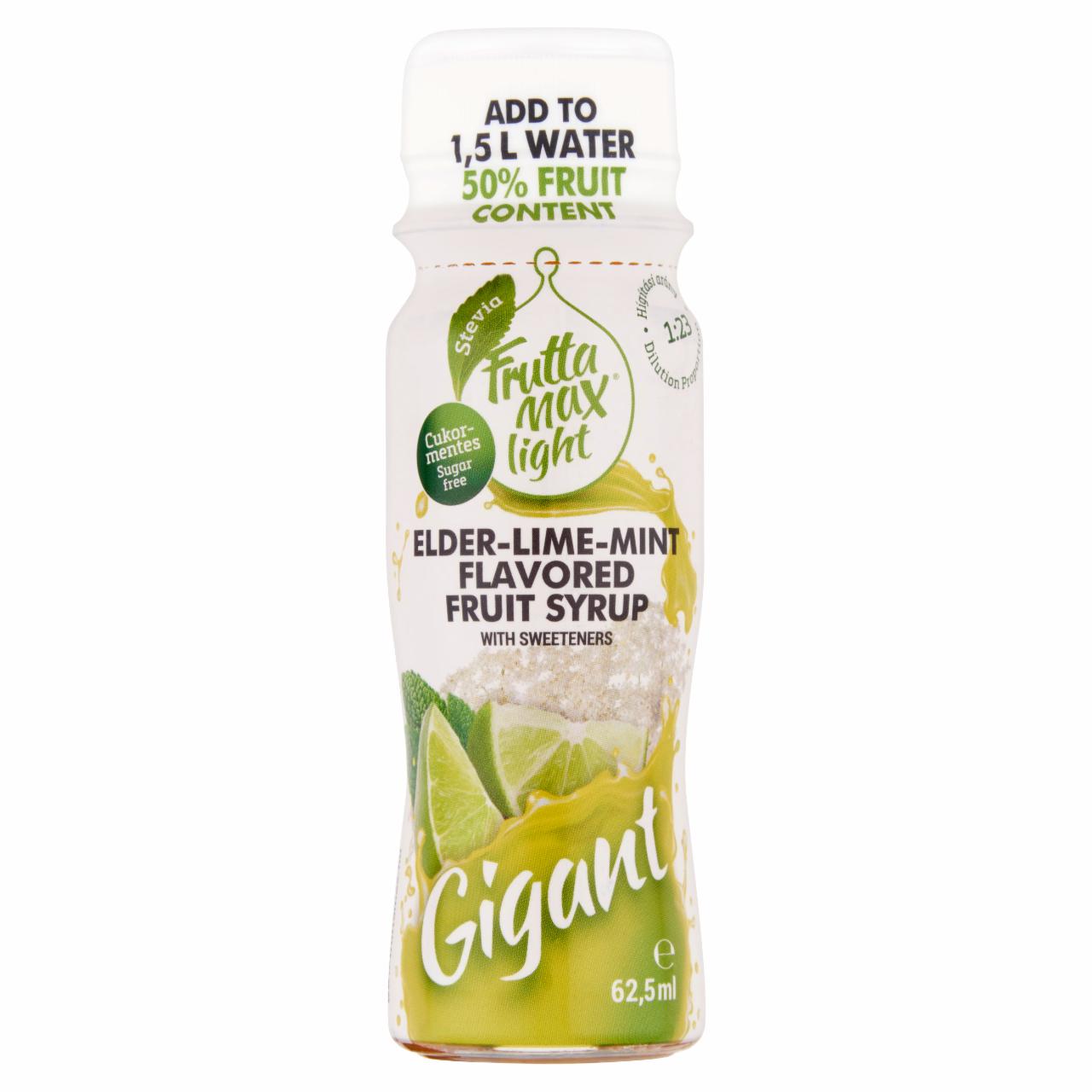 Képek - FruttaMax Gigant cukormentes bodza-lime-menta ízű gyümölcsszörp édesítőszerekkel 62,5 ml