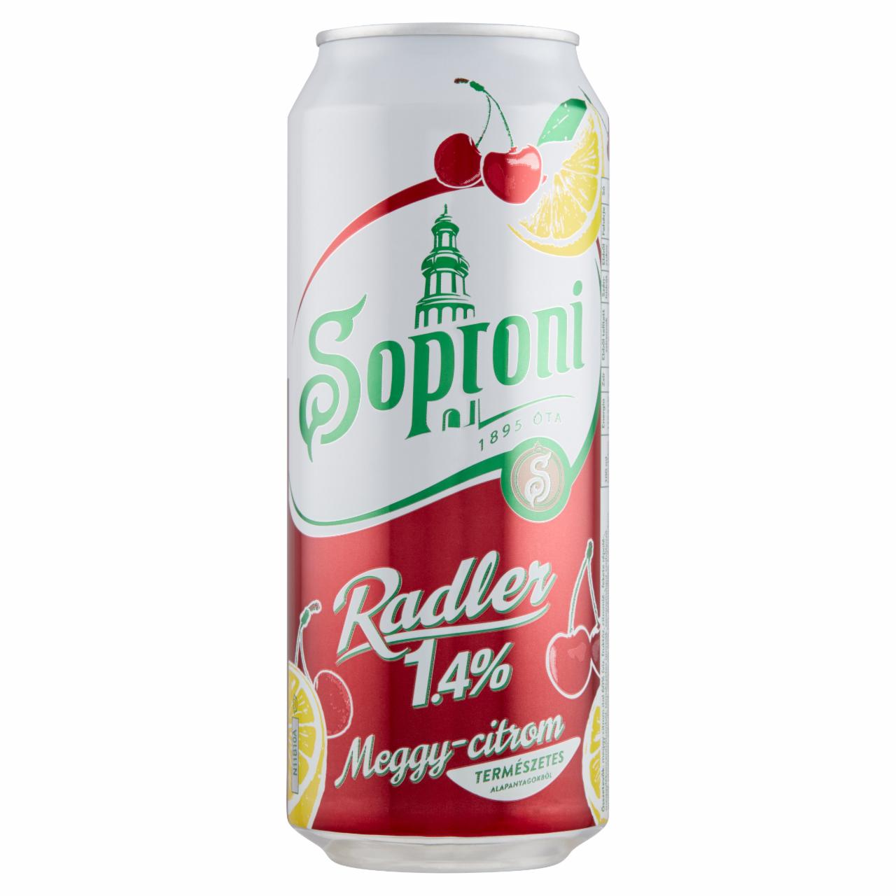 Képek - Soproni Radler meggy-citromos sörital 1,4% 0,5 l doboz