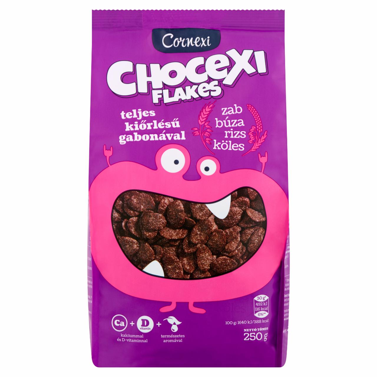 Képek - Cornexi Chocexi Flakes csokoládés gabonapehely teljes kiőrlésű gabonával, Ca+D-vitaminnal 250 g