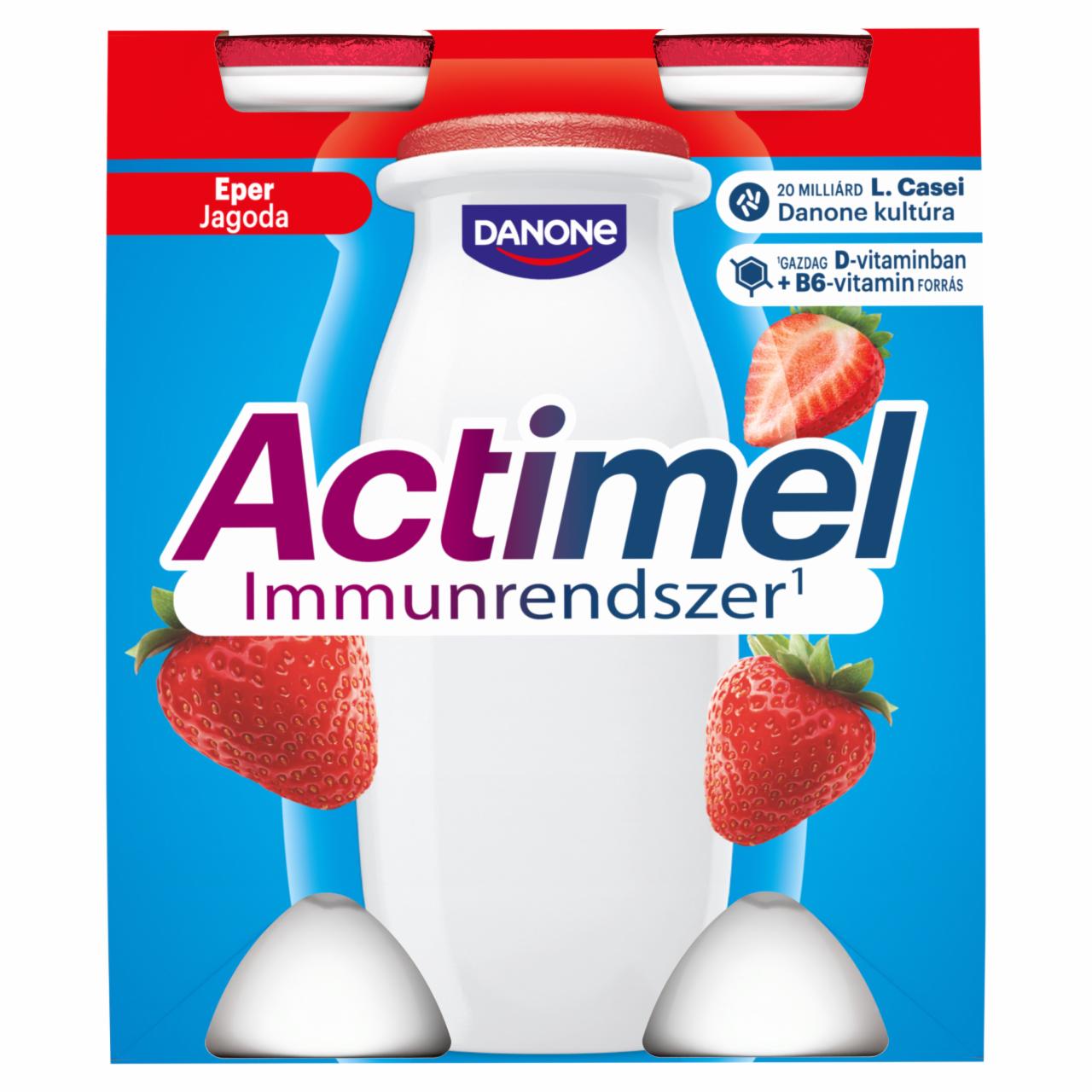Képek - Danone Actimel eperízű zsírszegény joghurtalapú ital B6- és D-vitaminnal 4 x 100 g (400 g)