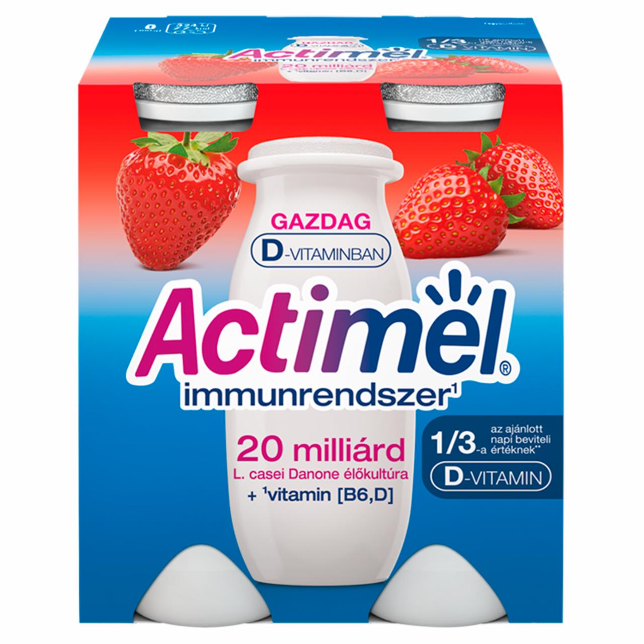 Képek - Danone Actimel eperízű zsírszegény joghurtalapú ital B6- és D-vitaminnal 4 x 100 g (400 g)