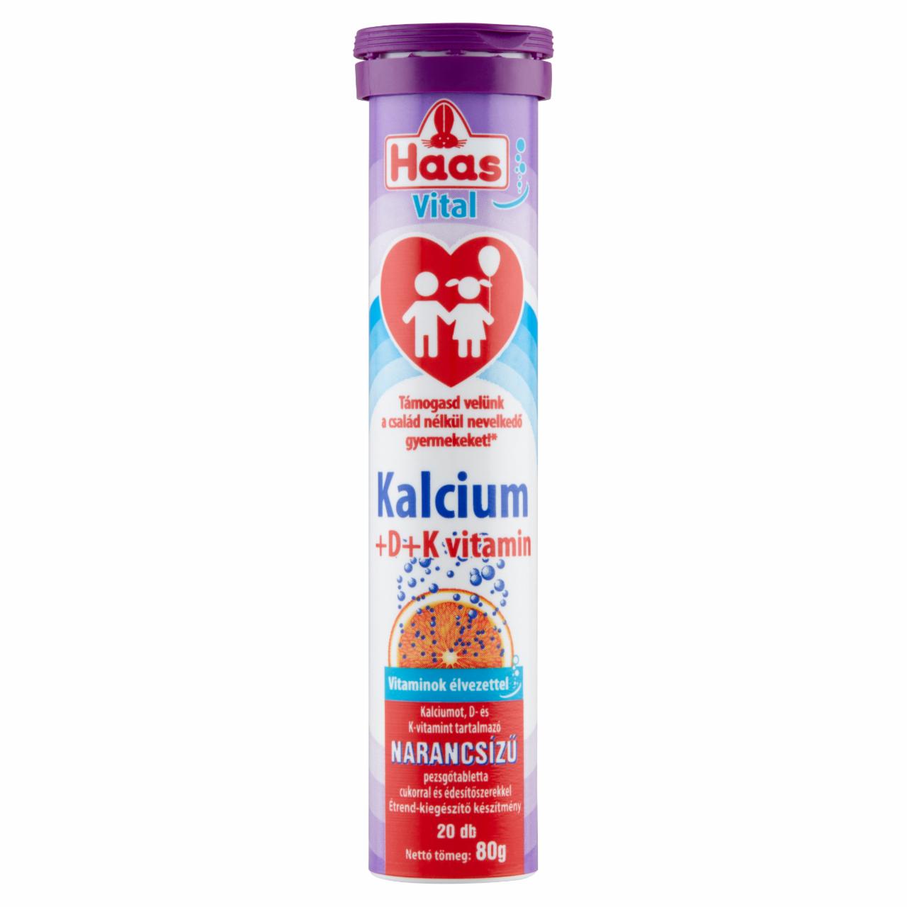 Képek - Haas Vital Kalcium + D+K vitamin narancsízű pezsgőtabletta cukorral és édesítőszerekkel 20 db 80 g