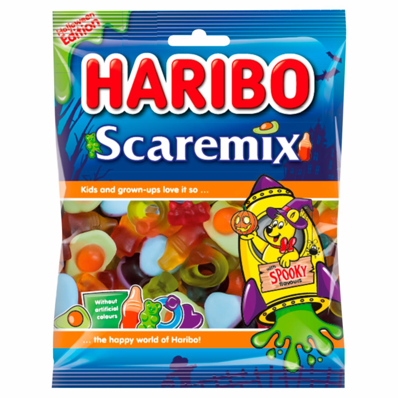 Képek - Haribo Scaremix gyümölcsízű gumicukorka keksz és rágógumi ízű habosított gumicukorkával 190 g