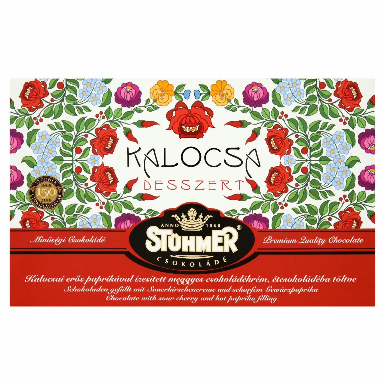 Képek - Stühmer Kalocsa Desszert étcsokoládé erős paprikával ízesített meggyes csokoládékrémmel töltve 120 g