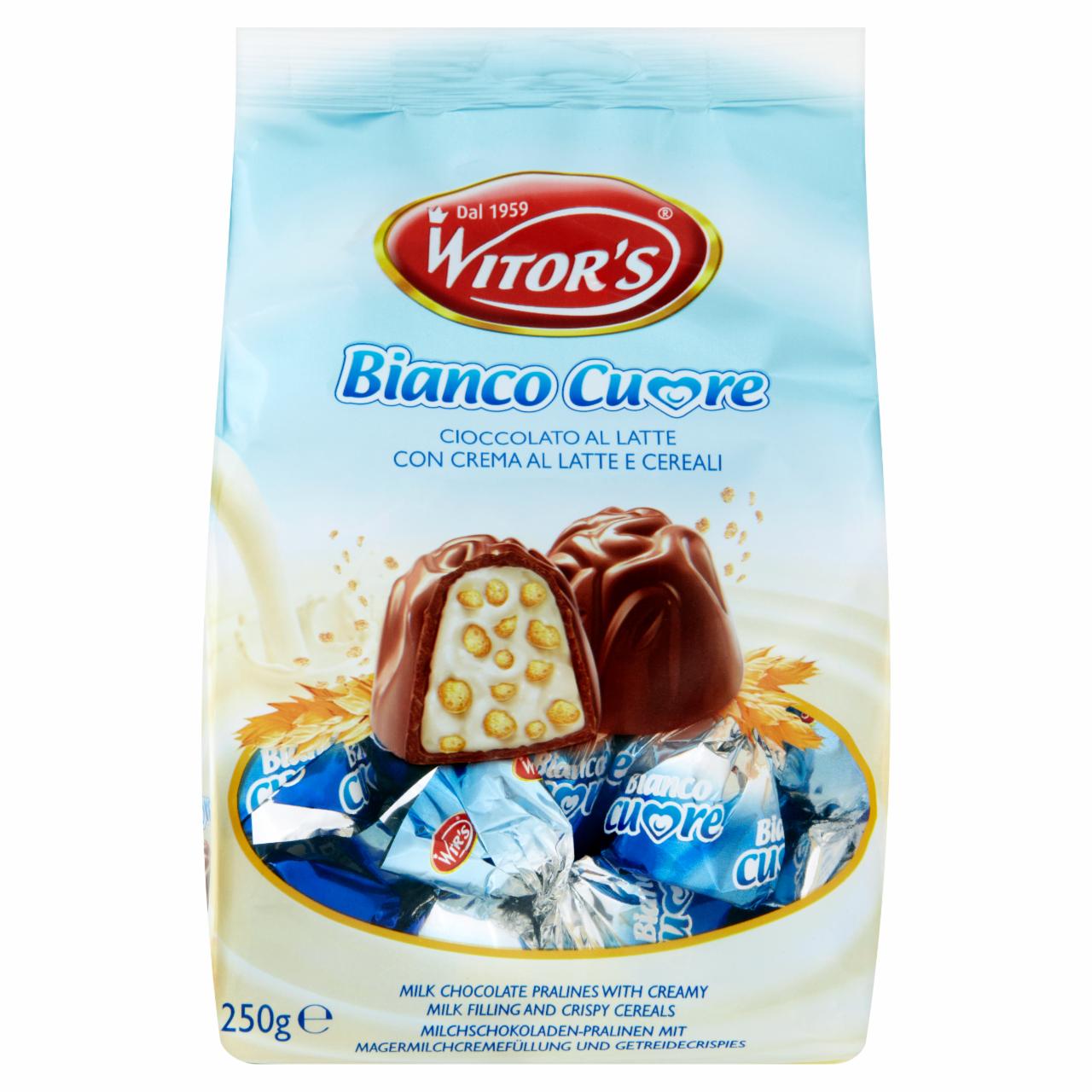 Képek - Witor's Bianco Cuore tejcsokoládés praliné tejkrémes töltettel és gabonapelyhekkel 250 g