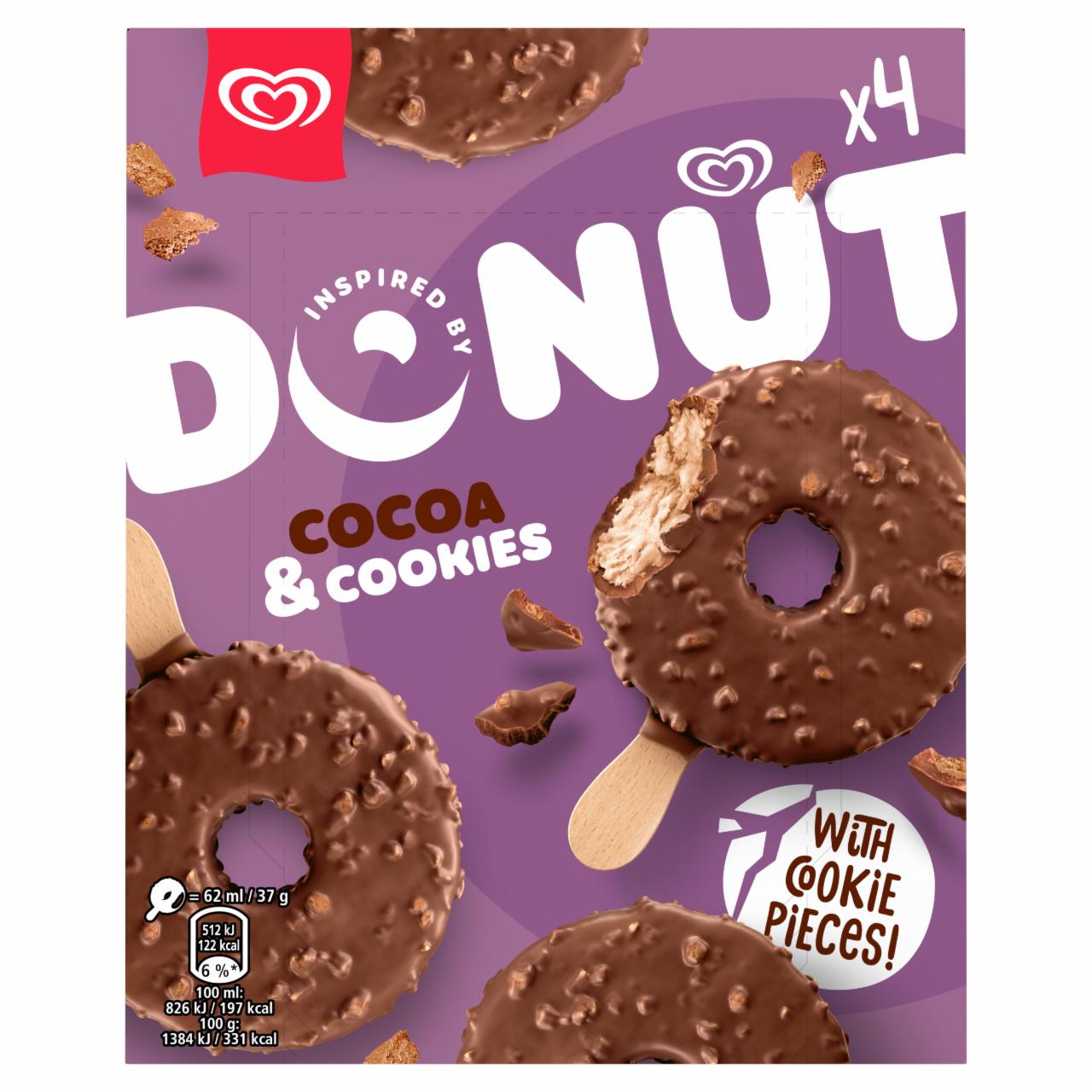 Képek - Algida Donut keksz ízű jégkrém kakaós kekszdarabkákkal 4 x 62 ml (248 ml)