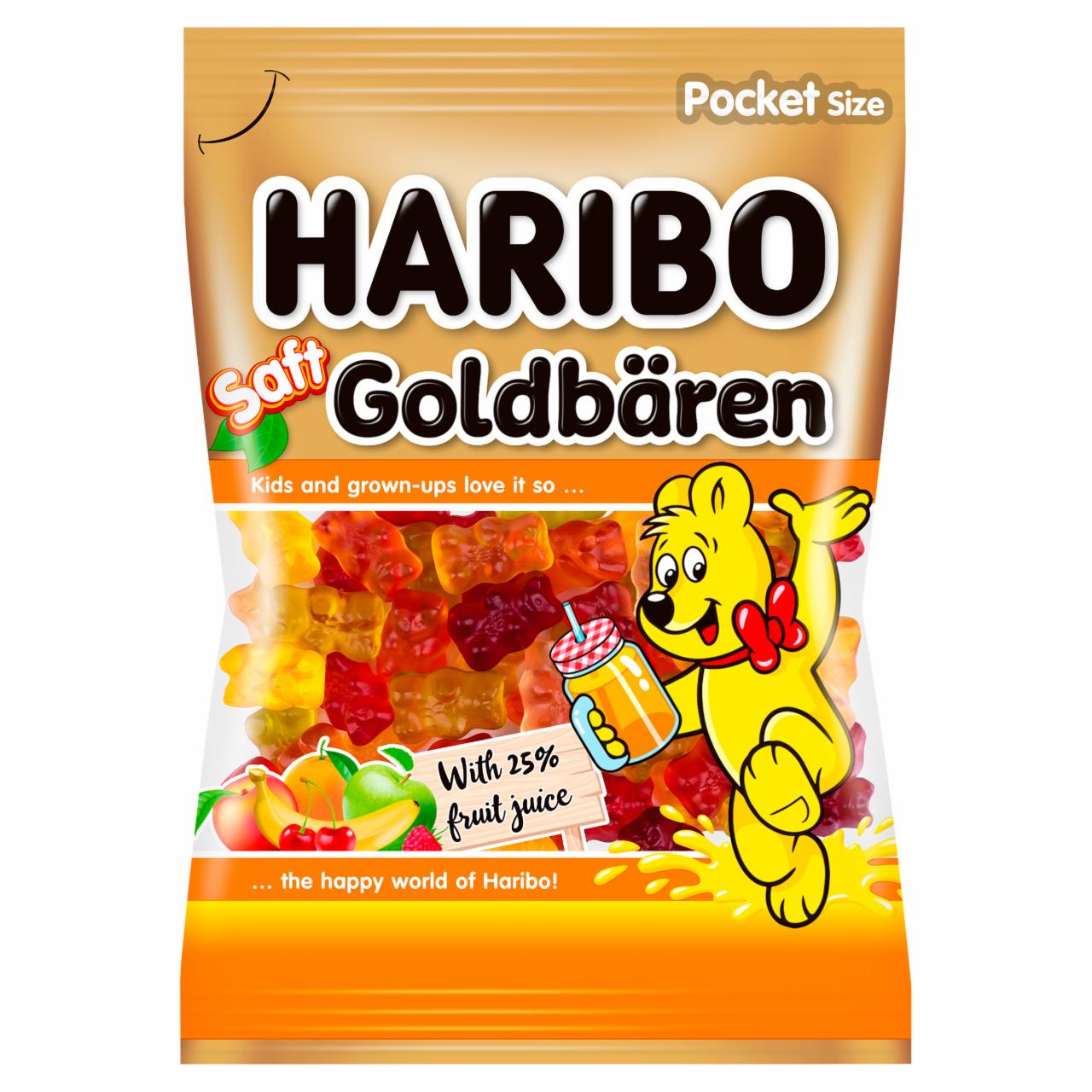 Képek - Haribo Goldbären Saft gyümölcsízű gumicukorka gyümölcslével 85 g