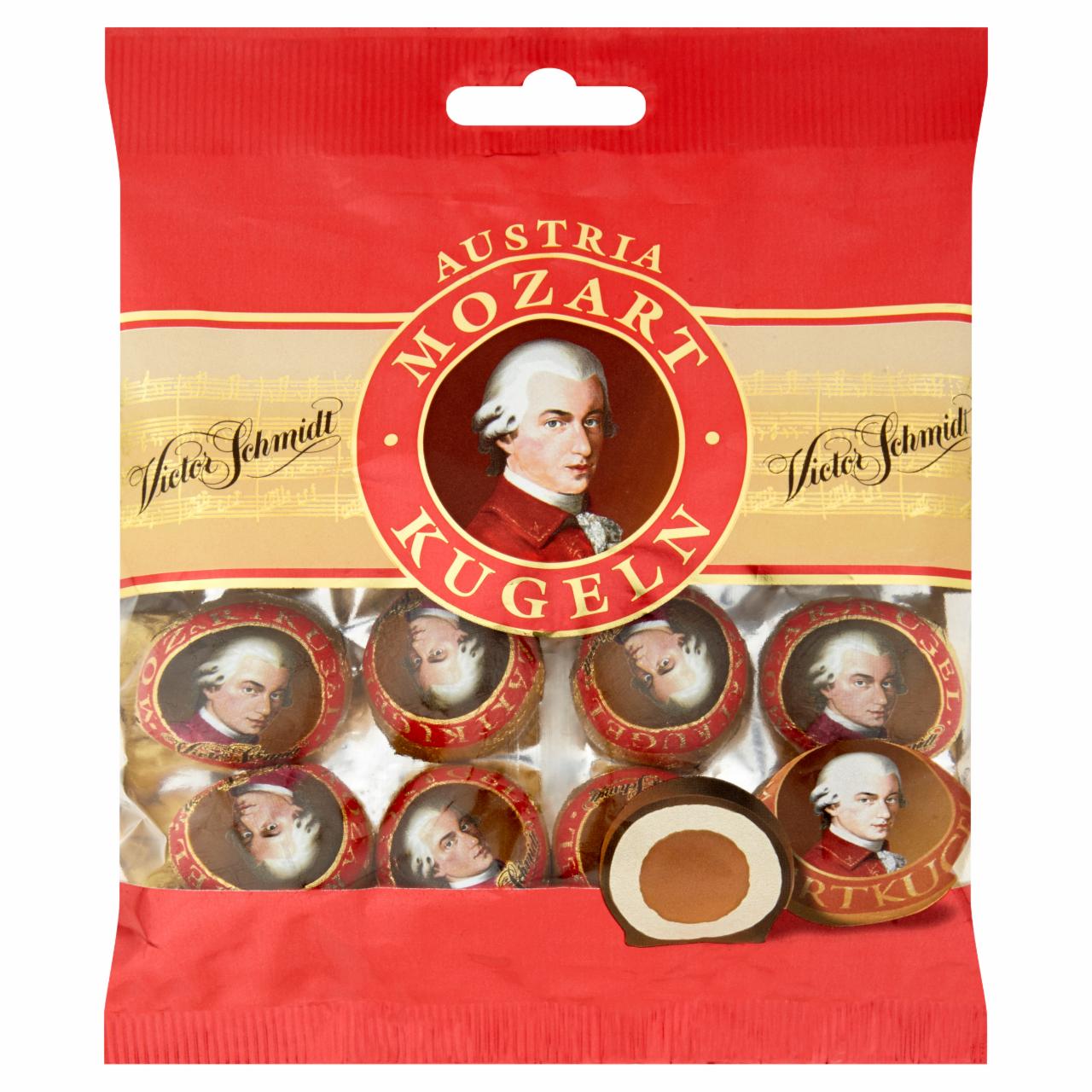 Képek - Victor Schmidt Mozartkugeln marcipánnal és nugátkrémmel töltött csokoládé praliné 148 g