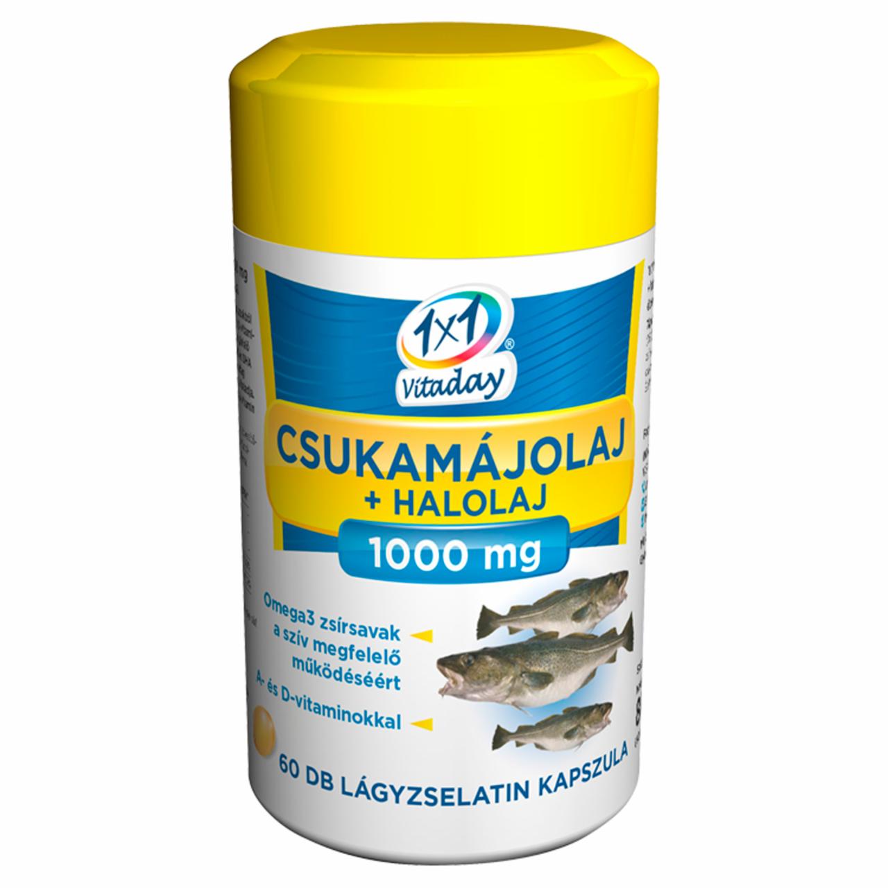 Képek - 1x1 Vitaday csukamájolaj + halolaj 1000 mg étrend-kiegészítő lágyzselatin kapszula 60 db 80,58 g