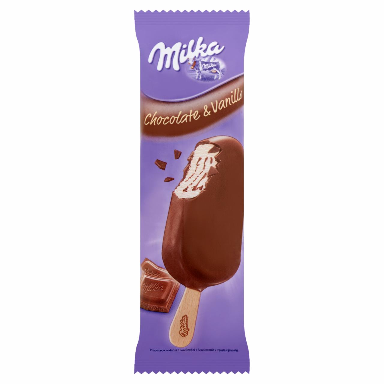 Képek - Milka vanília ízű jégkrém tejcsokoládés készítménnyel és tejcsokoládé-bevonattal 110 ml