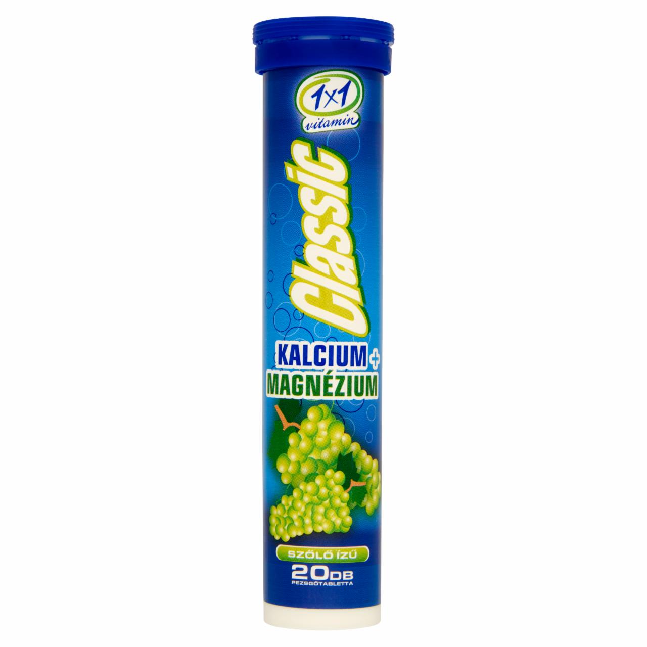 Képek - 1x1 Vitaday Classic Kalcium + Magnézium szőlőízű étrend-kiegészítő pezsgőtabletta 20 db 84 g