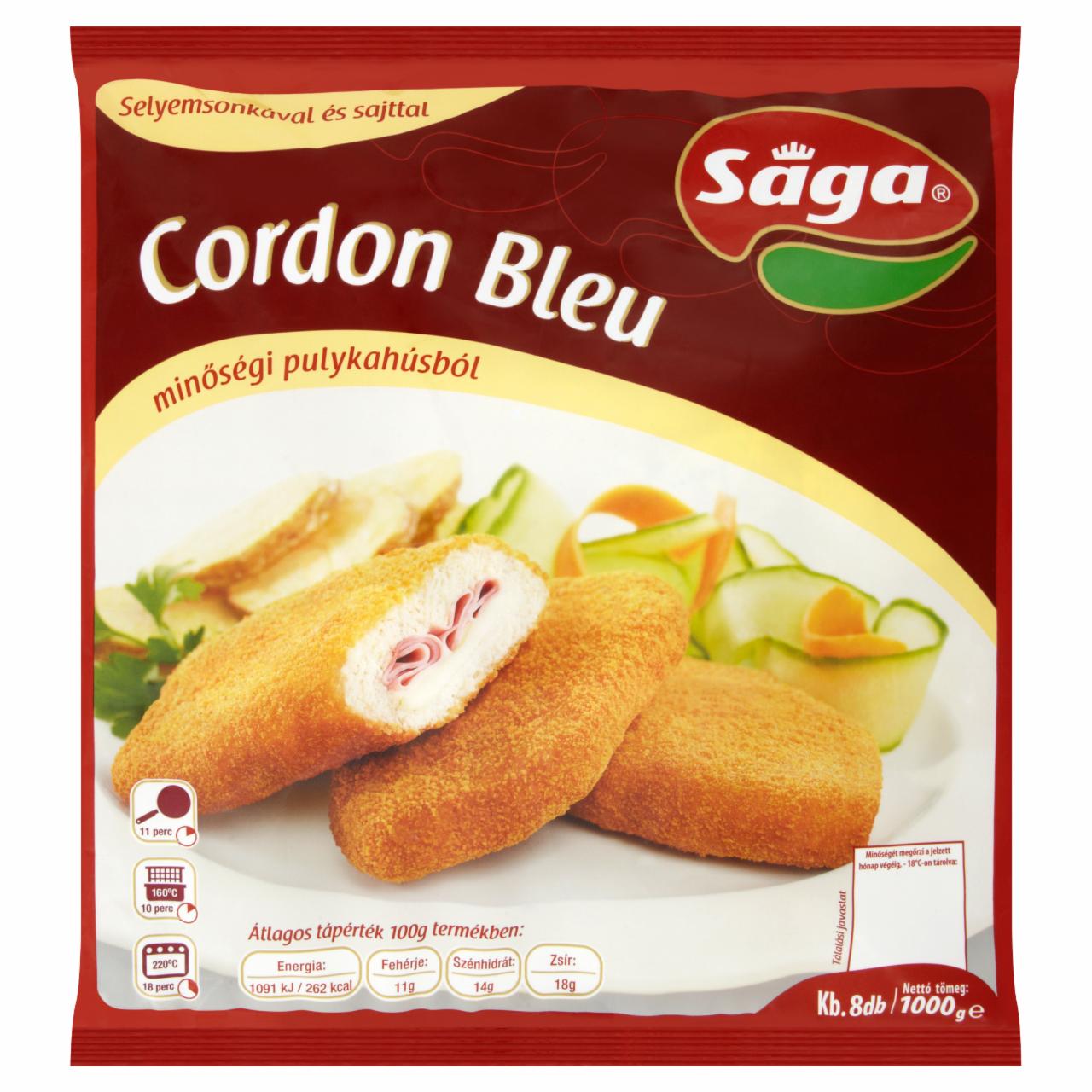 Képek - Sága elősütött, gyorsfagyasztott, Selyemsonkával és sajttal töltött pulyka Cordon Bleu 1000 g