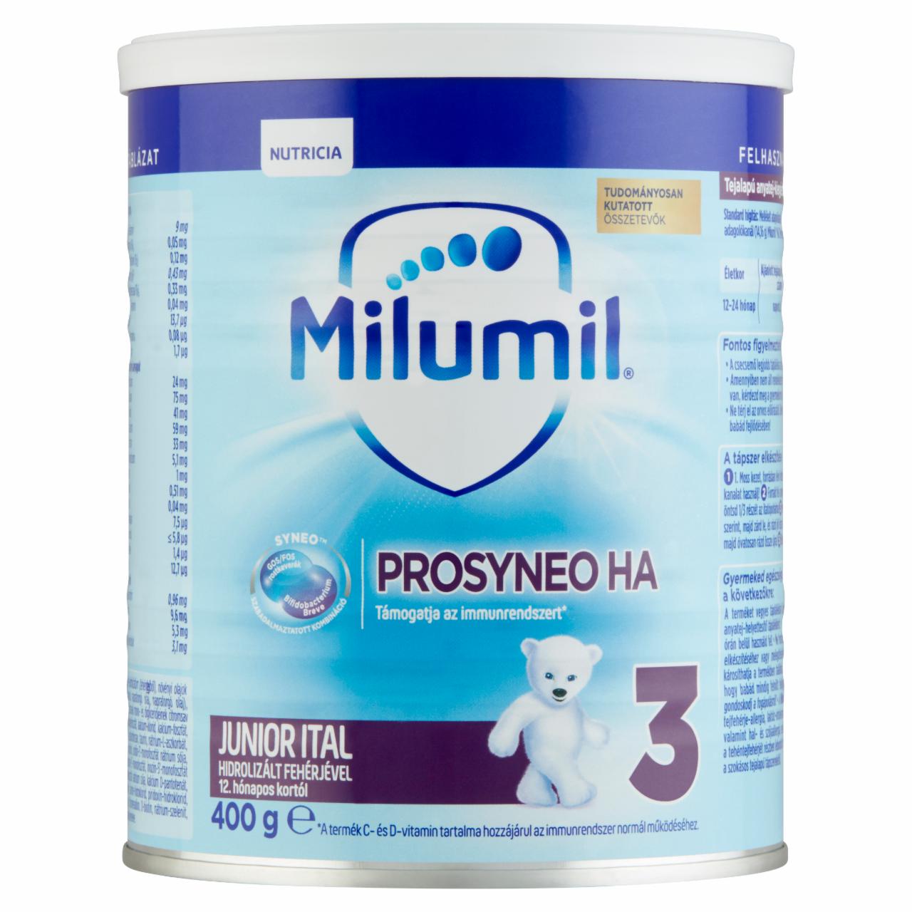Képek - Milumil HA 3 ProSyneo Junior tejalapú anyatej-kiegészítő tápszer 12. hónapos kortól 400 g