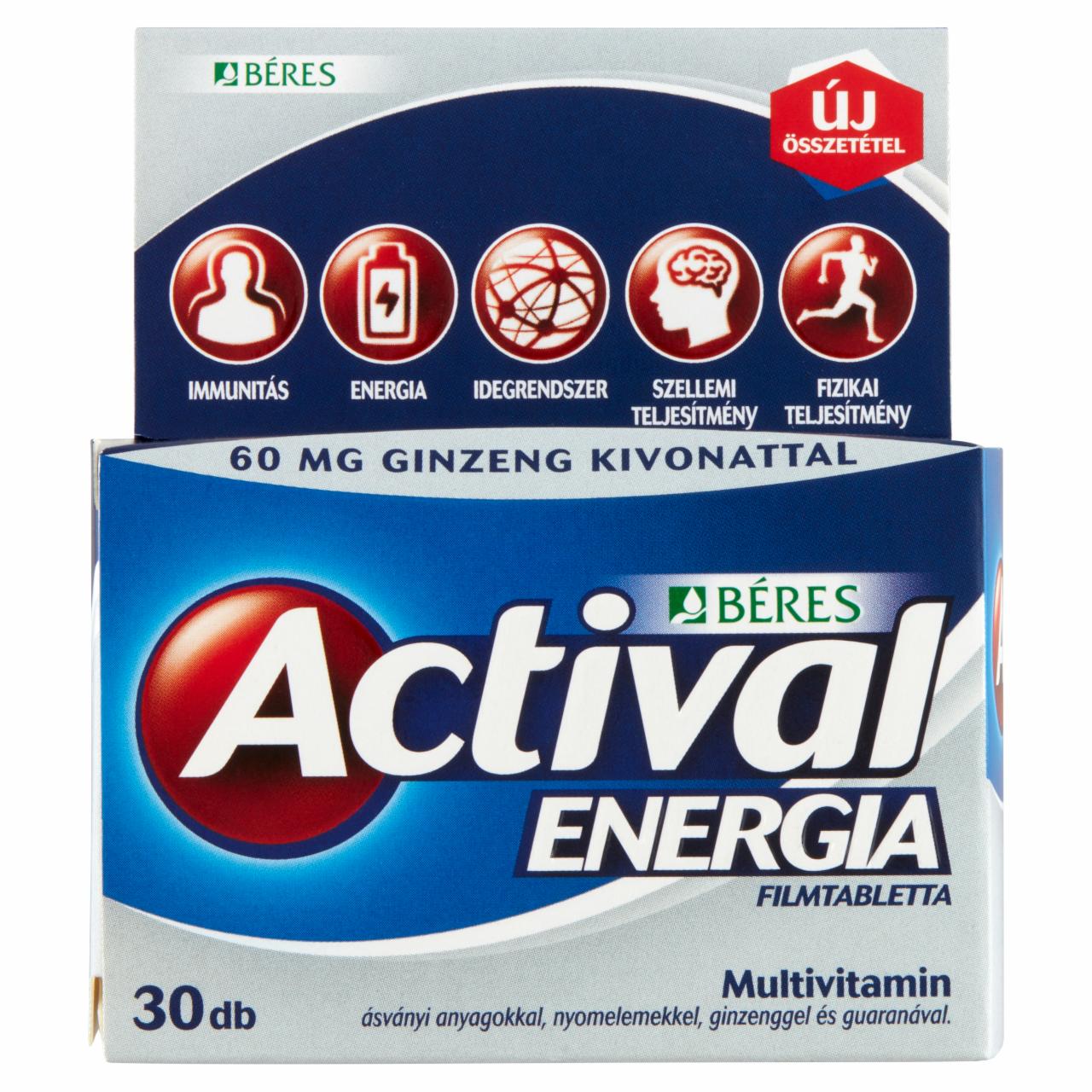 Képek - Béres Actival Energia filmtabletta komplex étrend-kiegészítő multivitamin 30 x 1,345 g (40,4 g)