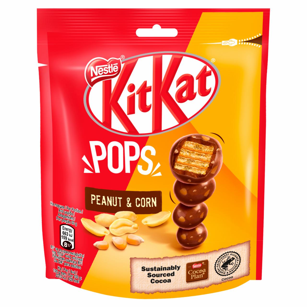 Képek - KitKat Pops ropogós ostya tejcsokoládéban, földimogyorópasztával és pirított kukoricával 110 g