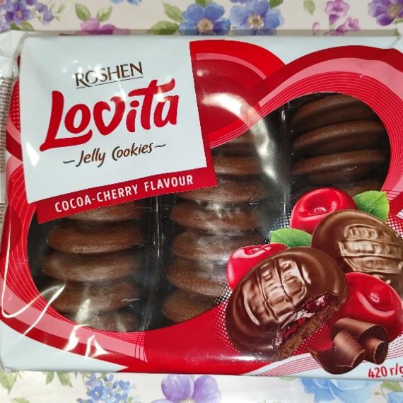 Képek - Roshen Lovita Jelly Cookies meggy ízű zselével töltött kakaós teasütemény kakaós bevonattal 135 g