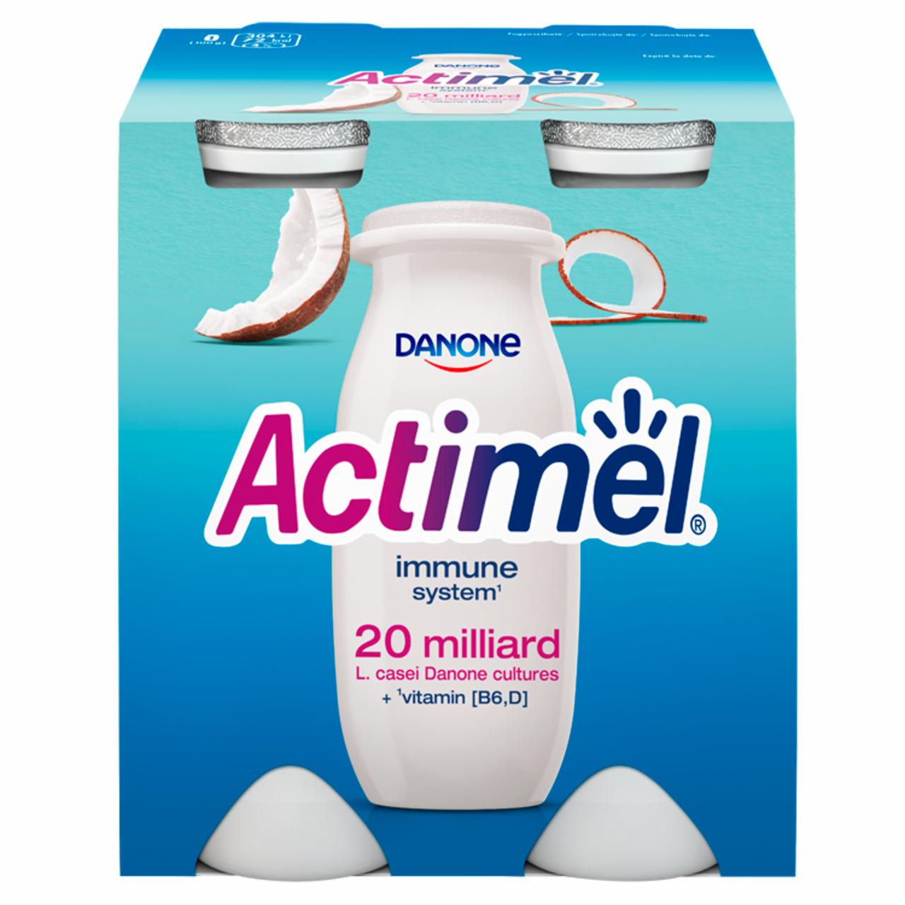 Képek - Danone Actimel zsírszegény, élőflórás, kókuszízű joghurtital B6- és D-vitaminnal 4 x 100 g (400 g)