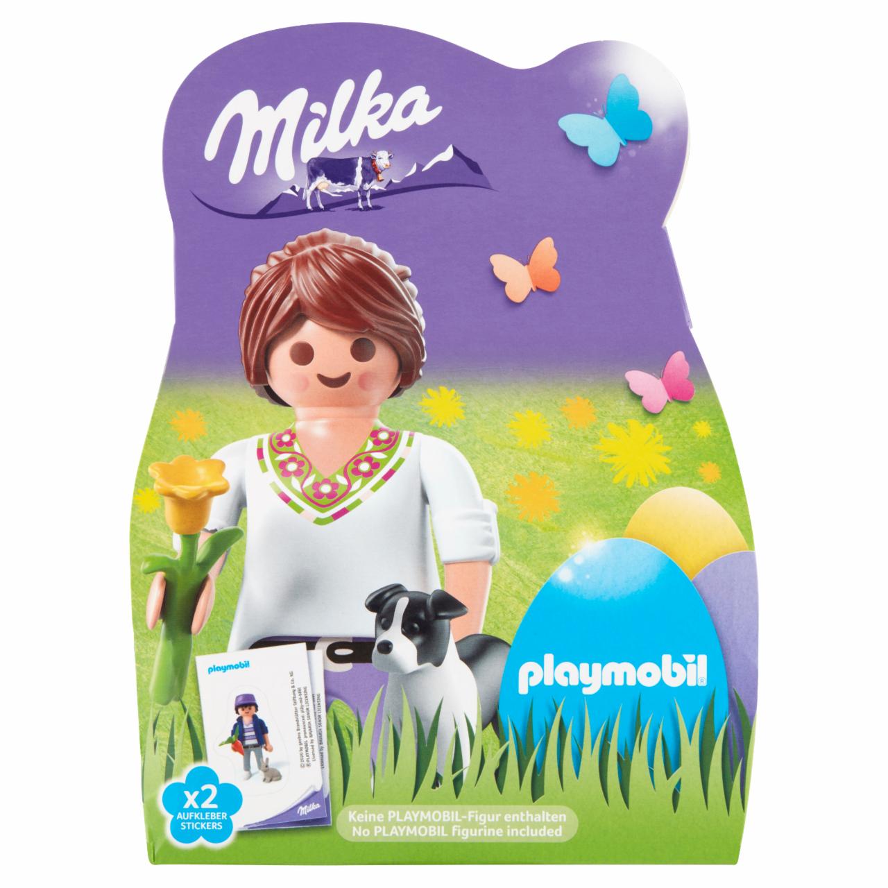 Képek - Milka Mini Tojások alpesi tejcsokoládé cukorbevonattal + Playmobil matrica 2 x 31,6 g (63 g)