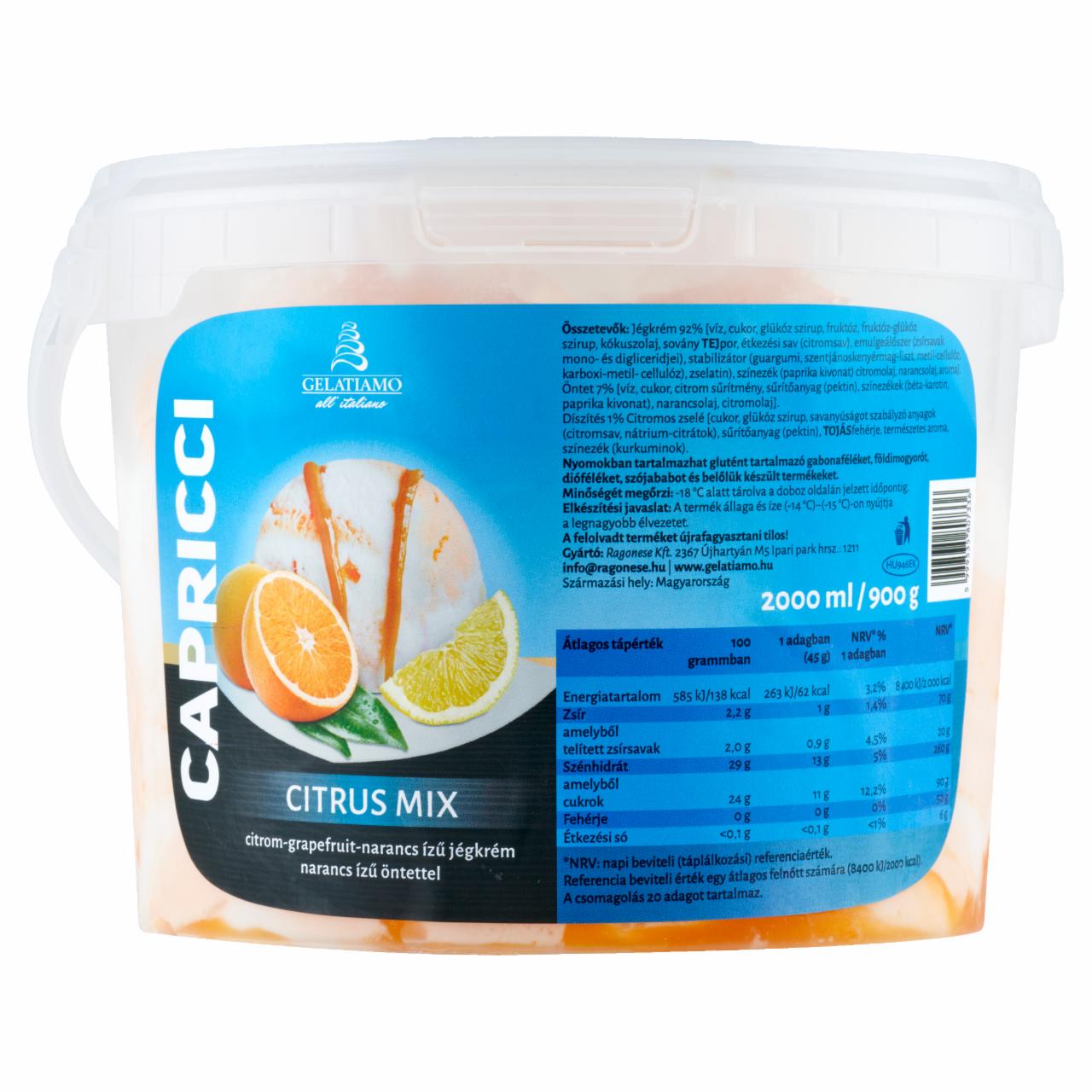 Képek - Gelatiamo Capricci Citrus Mix citrom-grapefruit-narancs ízű jégkrém narancs ízű öntettel 2000 ml