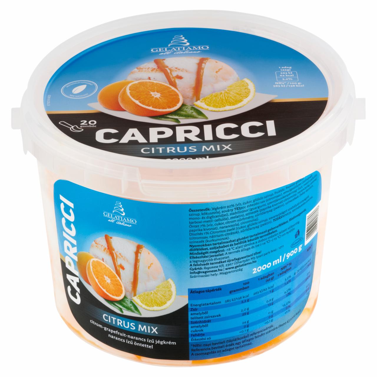 Képek - Gelatiamo Capricci Citrus Mix citrom-grapefruit-narancs ízű jégkrém narancs ízű öntettel 2000 ml