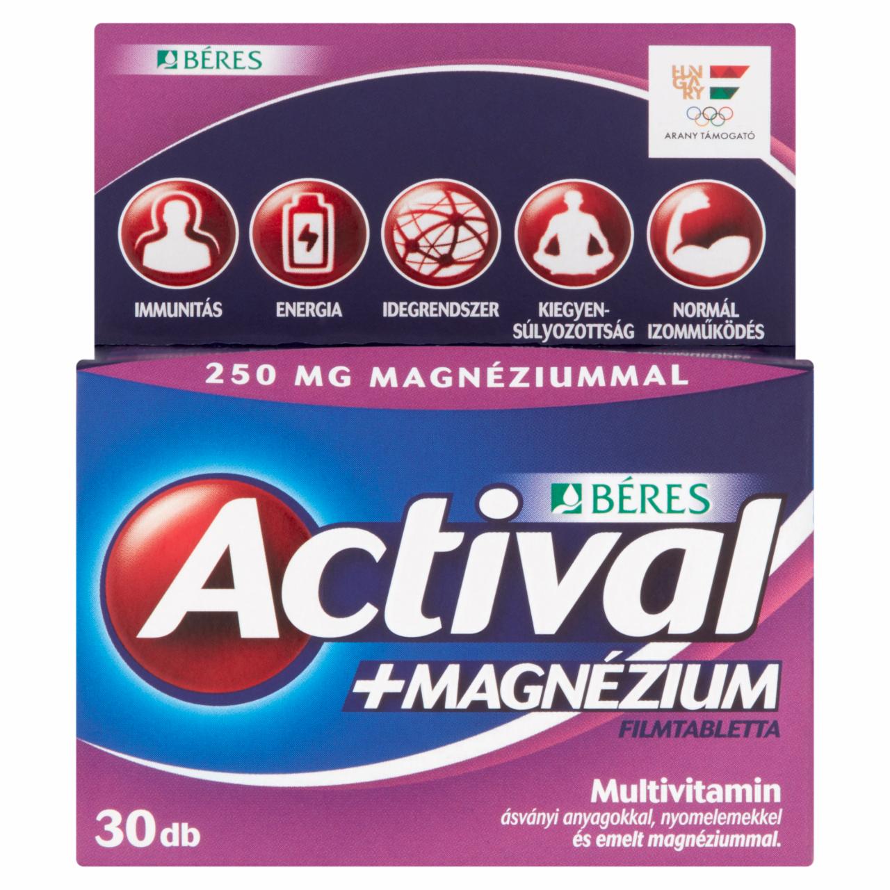 Képek - Béres Actival+Magnézium filmtabletta étrend-kiegészítő multivitamin 30 db 43,2 g