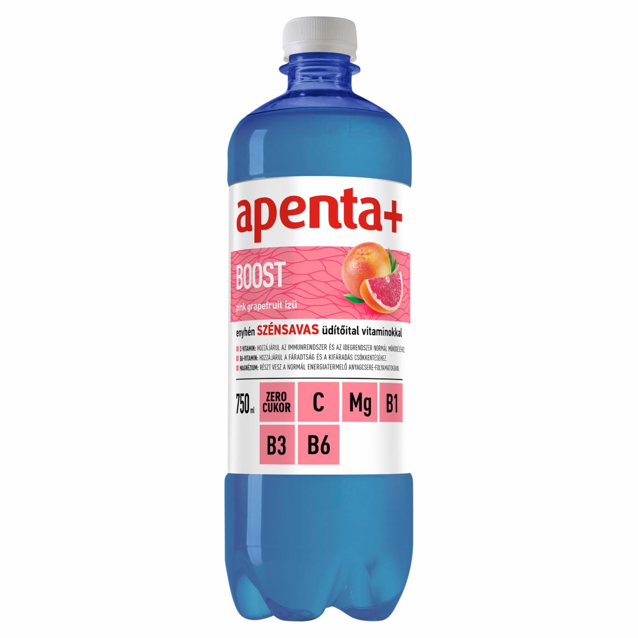 Képek - Apenta+ Boost pink grapefruit ízű, enyhén szénsavas, energiamentes üdítőital édesítőszerekkel 750 ml