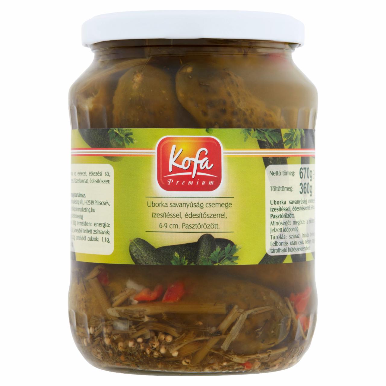 Képek - Kofa Premium uborka savanyúság csemege ízesítéssel, édesítőszerrel, 6-9 cm 670 g